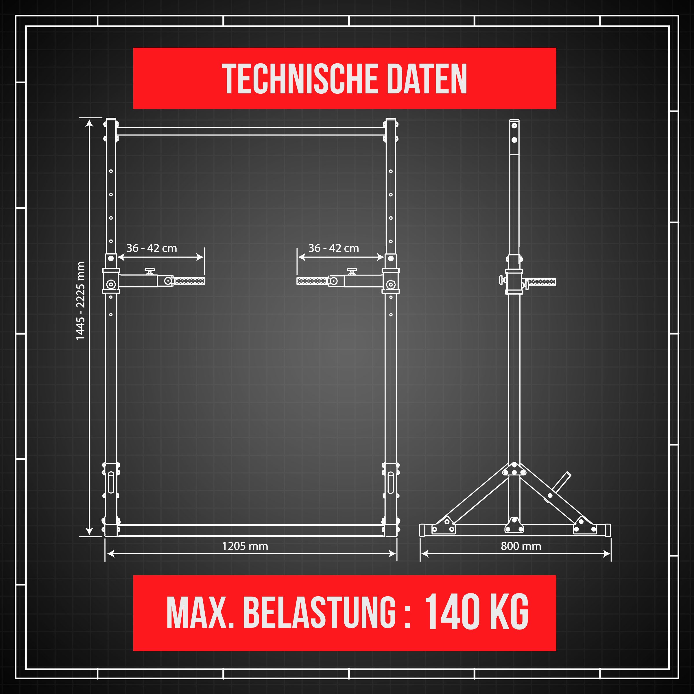 K-SPORT Kraftstation mit integrierter Dip-Station bis 140kg, (Stationäre Pull-Up Bar & Gewichtsablage, Klimmzugturm für Muskeltraining, Pull Up Mate), Made in EU!