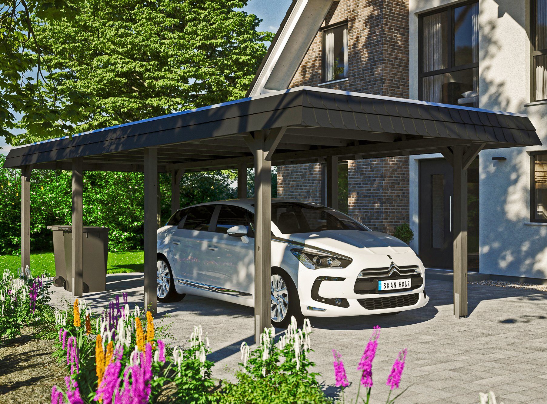 BxT: Aluminium-Dachplatten Einfahrtshöhe, mit cm, Flachdach-Carport, 362x870 Einzelcarport 206 cm Wendland, Skanholz