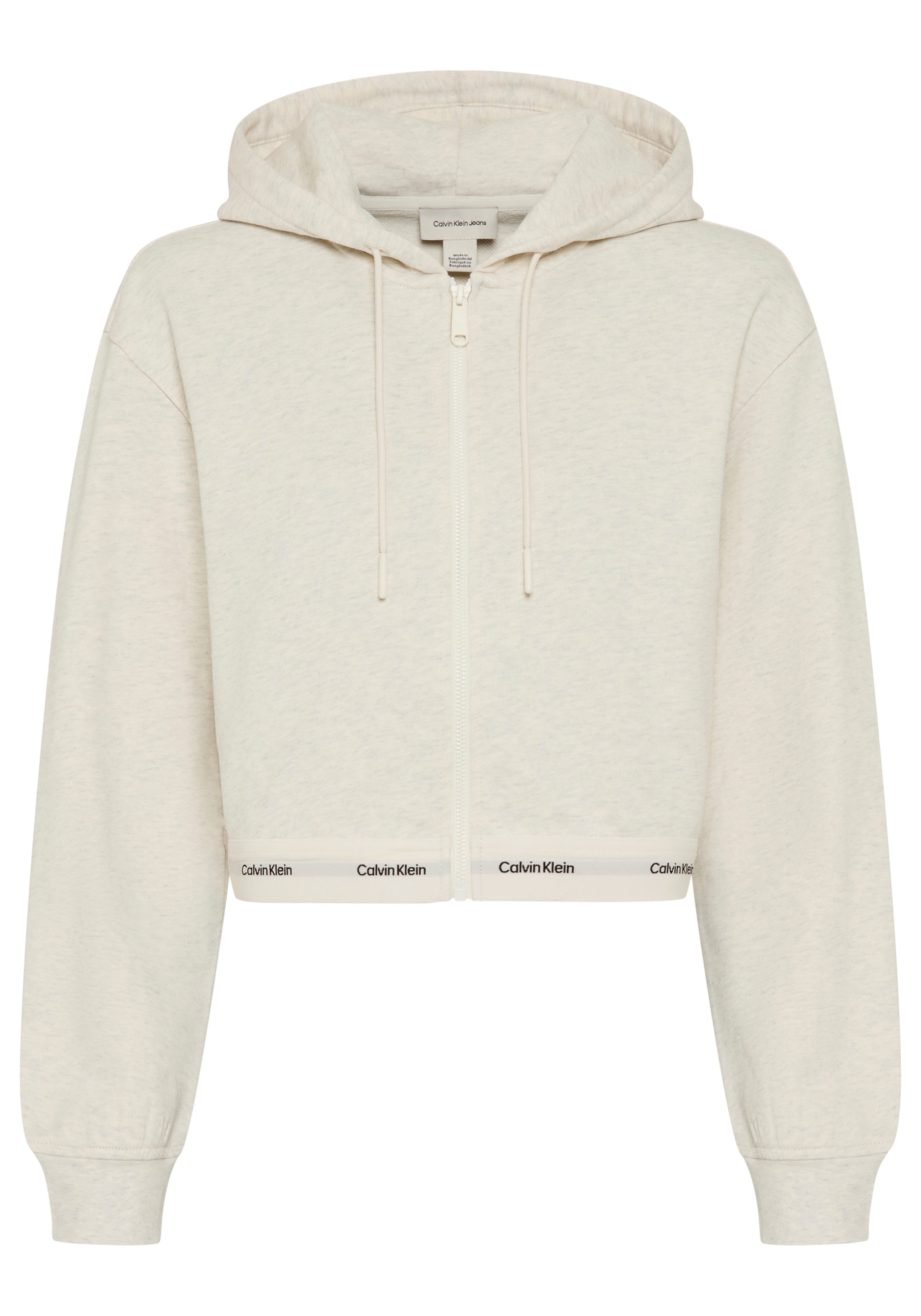Calvin Klein Jeans Kapuzensweatjacke LOGO WAIST CROPPED mit Kapuze, kurze From, Logoschriftzug am Bund