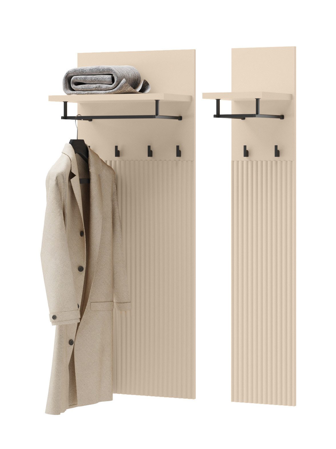 Compleo Kleiderständer Beige FLORE, Kleiderbügel mit Regal, geriffelte Fron günstig online kaufen