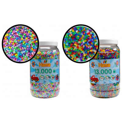 Hama Perlen Bügelperlen HAMA 26.000 Bügelperlen Midi Farben Pastell + Glitter Mix, (26000-tlg), große Vorratsdose