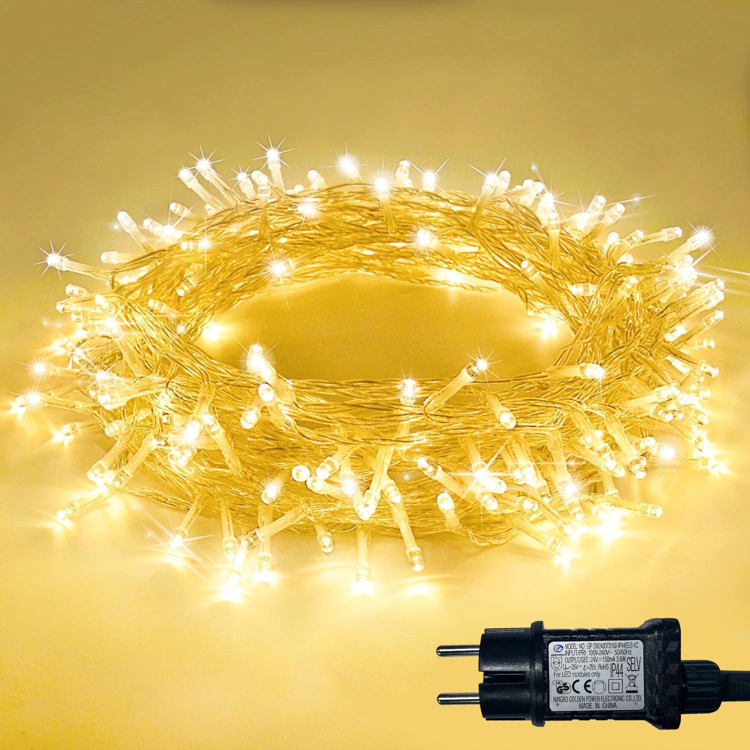Rosnek LED-Lichterkette Niedervolt mit Timer, 8 Modi, Memory, 20-100 m, 6 W, 4 Lichtfarben, Memory, für Innen, Garten & Party