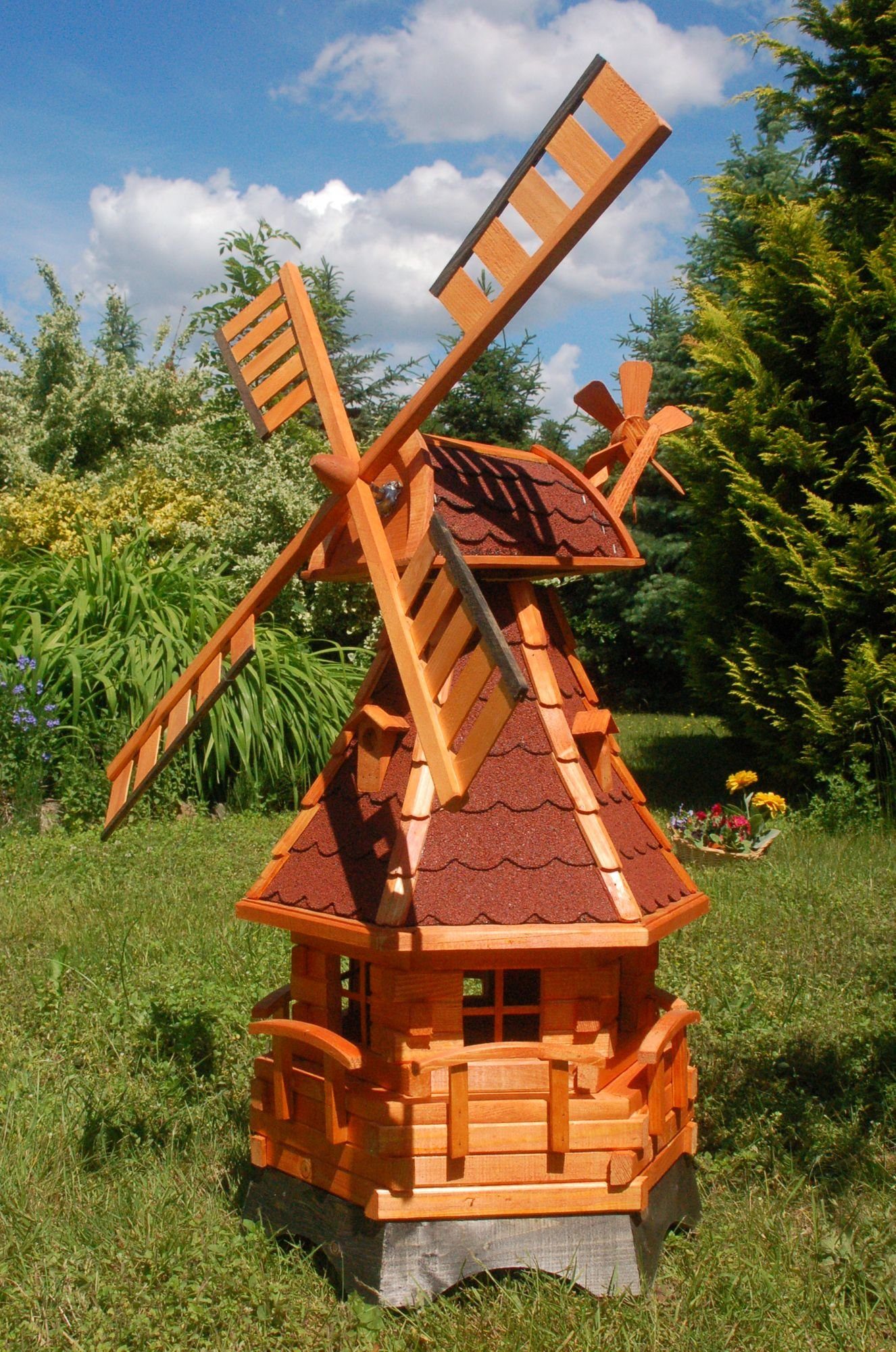 DSH DEKO SHOP HANNUSCH Gartenfigur Norddeutsche Windmühle 1,25m kugelgelagert, verschieden Farben Rot