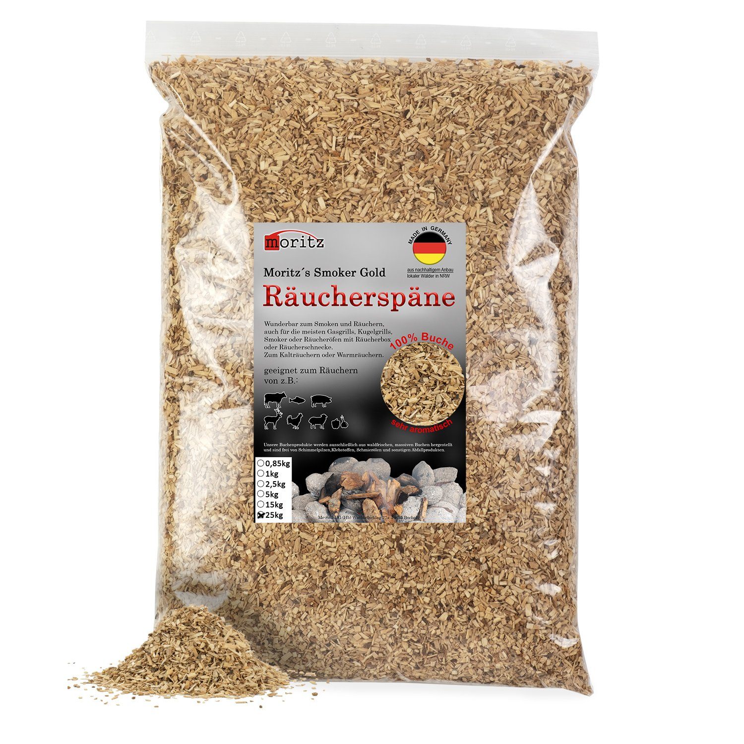 Moritz Räucherbox 25kg Räucherspäne Buche fein 0,75 2 mm Räucher Mehl