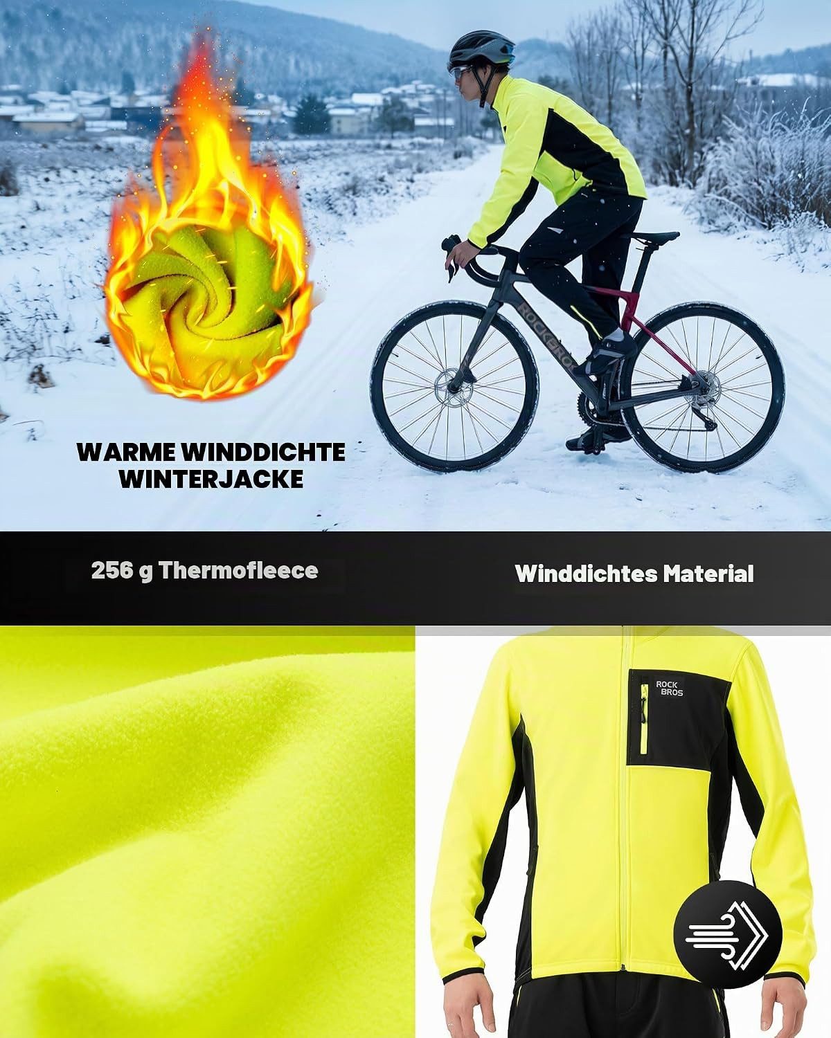 ROCKBROS Fahrradjacke Winddichte warme atmungsaktive Winterjacke für Herren – Bild 2 von 5