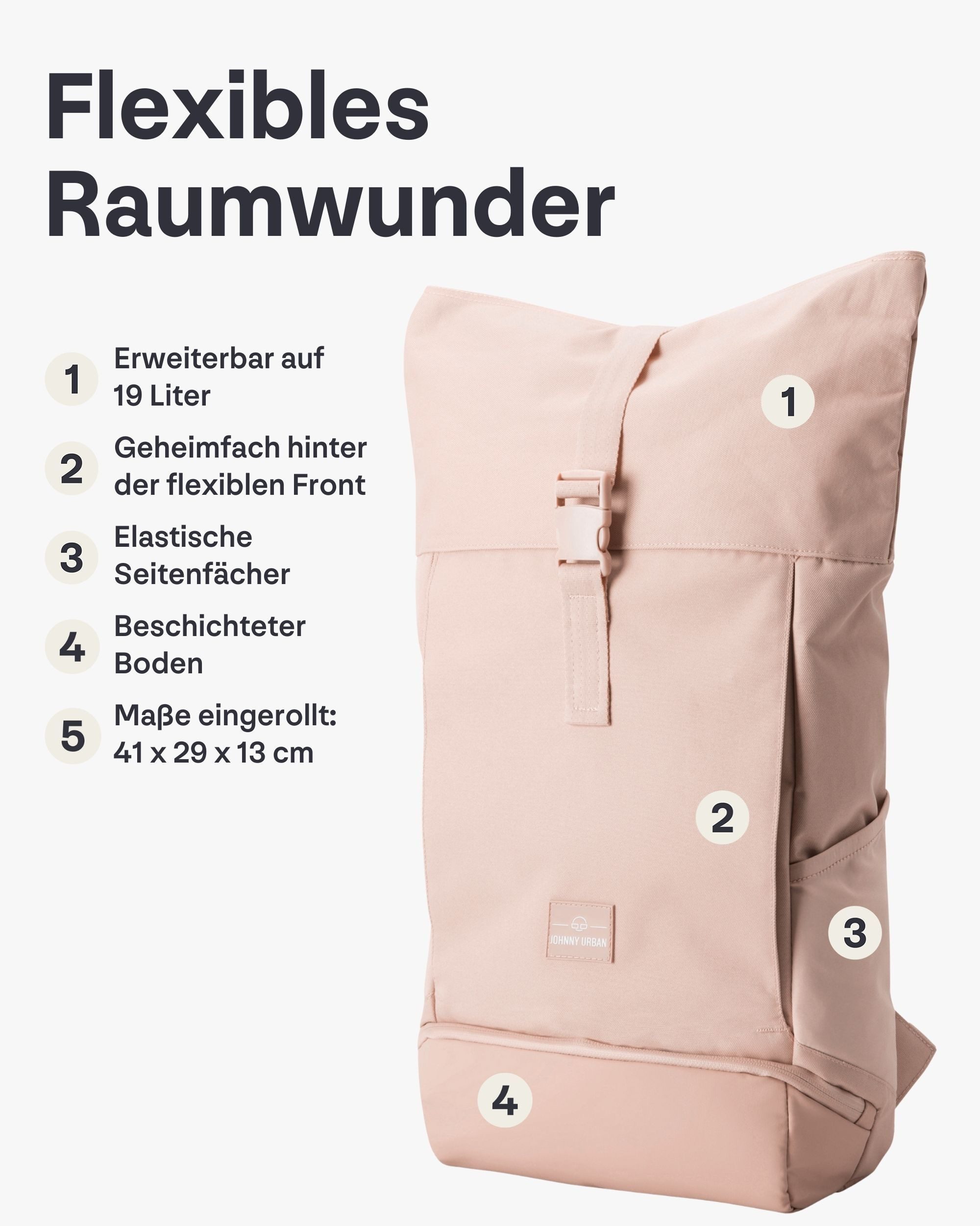 Johnny Urban Cityrucksack Allen Medium Rolltop mit Laptopfach (1-tlg), Wasserabweisend