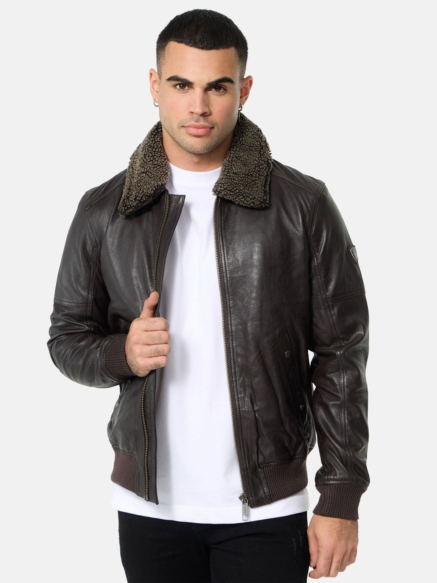 Tazzio Lederjacke A801 mit abnehmbarem Fell braun