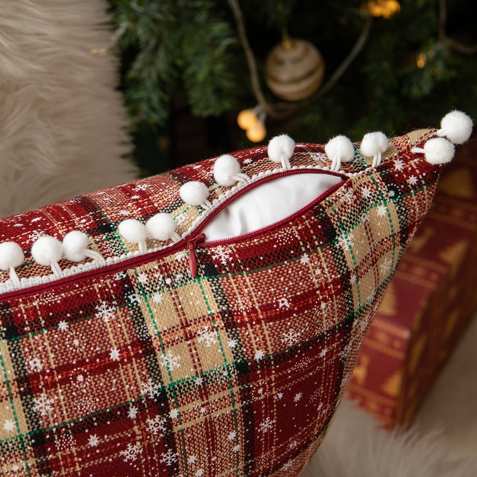Kissenbezug Weihnachten Kissenbezüge Check&Schneeflocke Schneeflocke+Pompon Deko Sunicol Party (2 Sofa Throw Kissenbezug,45x45cm, Stück)