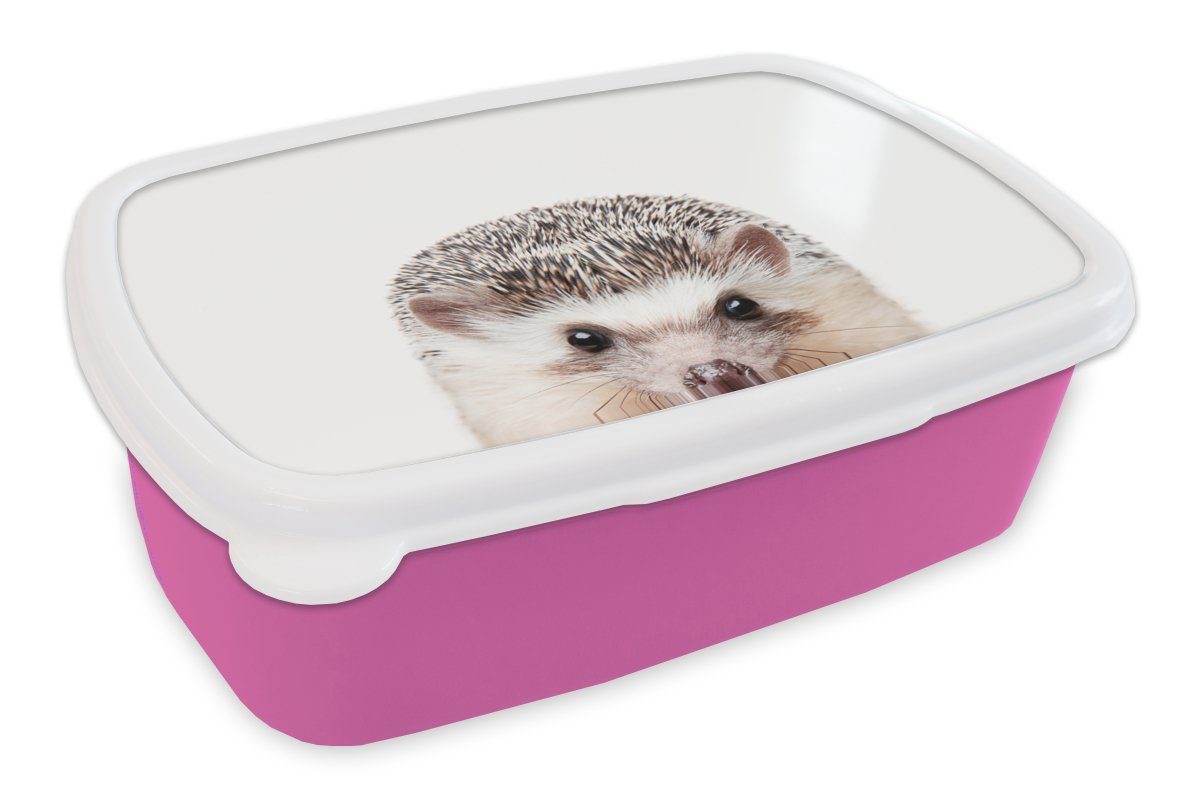 MuchoWow Lunchbox Igel - Tiere - Natur - Weiß, Kunststoff, (2-tlg), Brotbox für Erwachsene, Brotdose Kinder, Snackbox, Mädchen, Kunststoff rosa