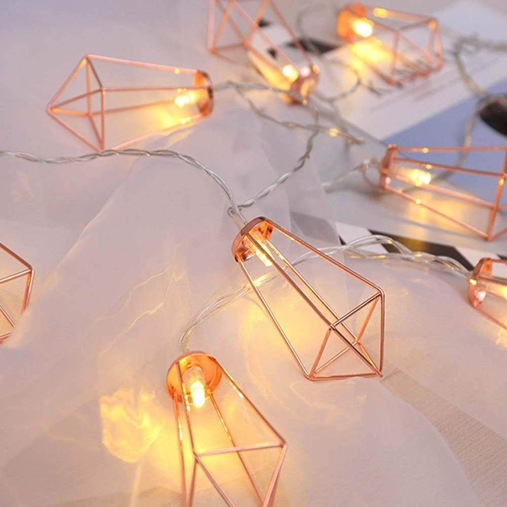 Rosnek LED-Lichterkette Deko Metall, Batterie, Weihnachten Schlafzimmer, Diamantförmig, Hochzeit Gold, Rose für Party