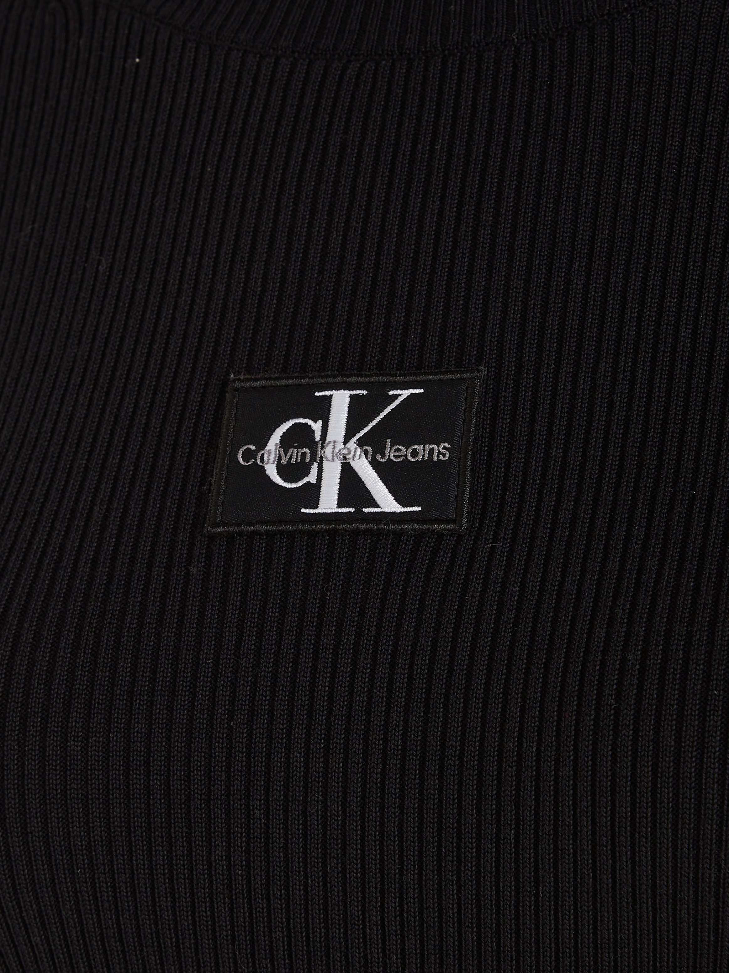 Calvin Klein Jeans Strickkleid BADGE Black SWEATER DRESS ROLL Ck NECK