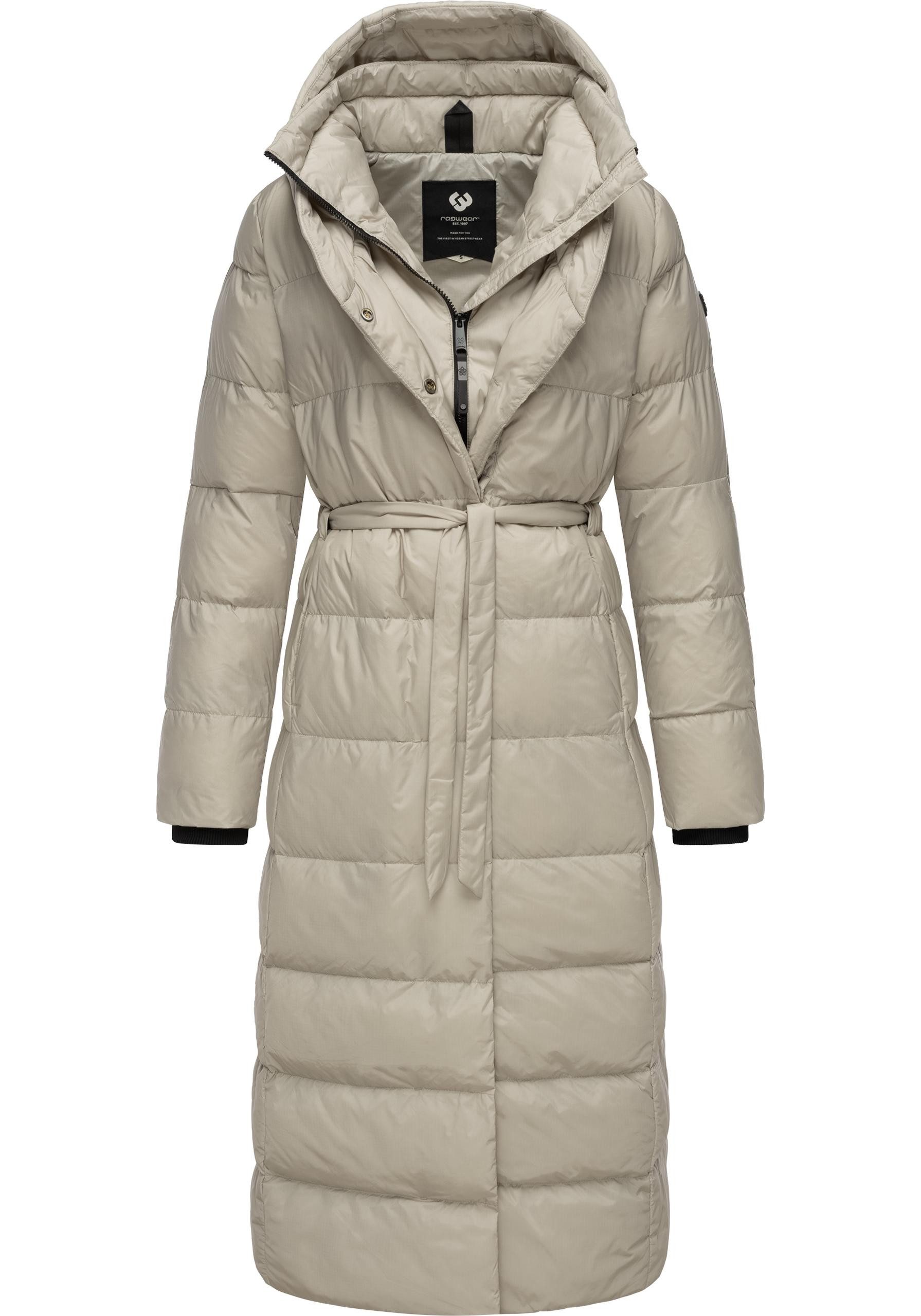 Ragwear Steppmantel Niara Long Gesteppter langer Damen Mantel mit Bindeband