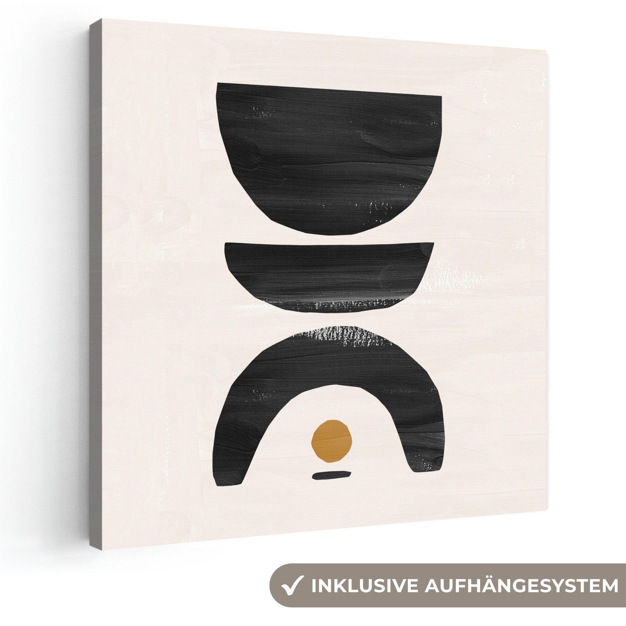 OneMillionCanvasses® Leinwandbild Abstrakt - Halbkreis - Kunst - Schwarz und weiß, Fotodruck (1 St), Wandbild, Deko Schlafzimmer Wohnzimmer Flur 20x20 cm