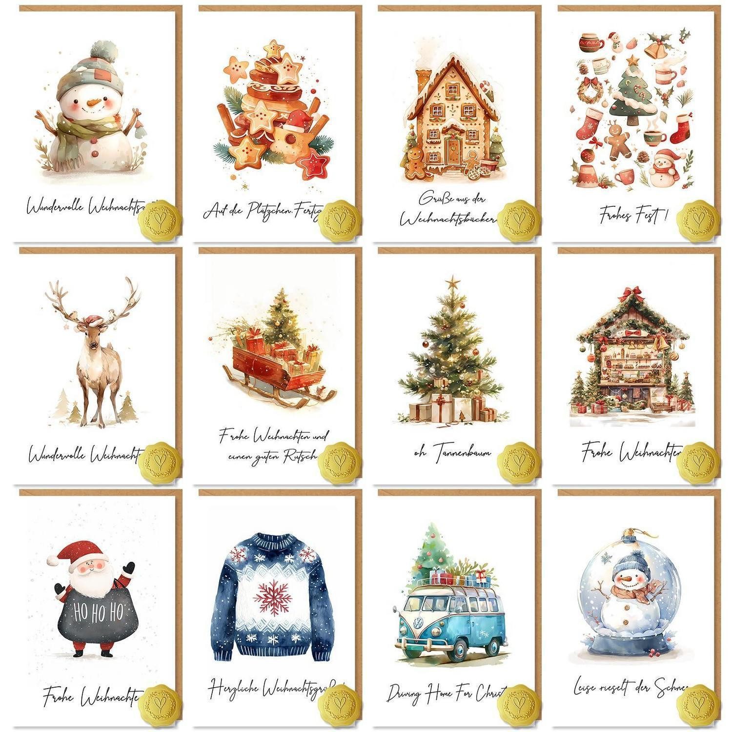 LuxusKollektion Weihnachtskarte Weihnachtskarten Set DIN A6 12 Stück Aquarell