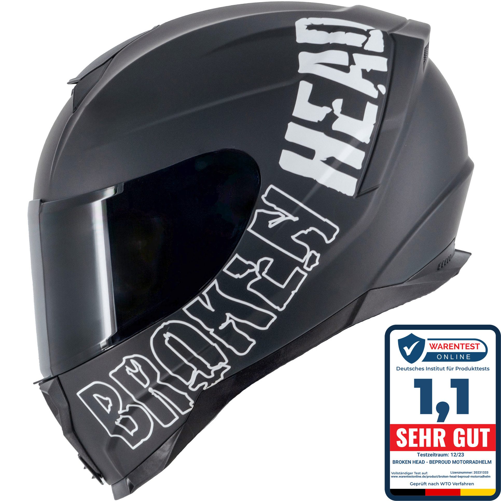Broken Head Motorradhelm BeProud Sport Black (Mit Schwarzem Visier), Hochwertiges Design