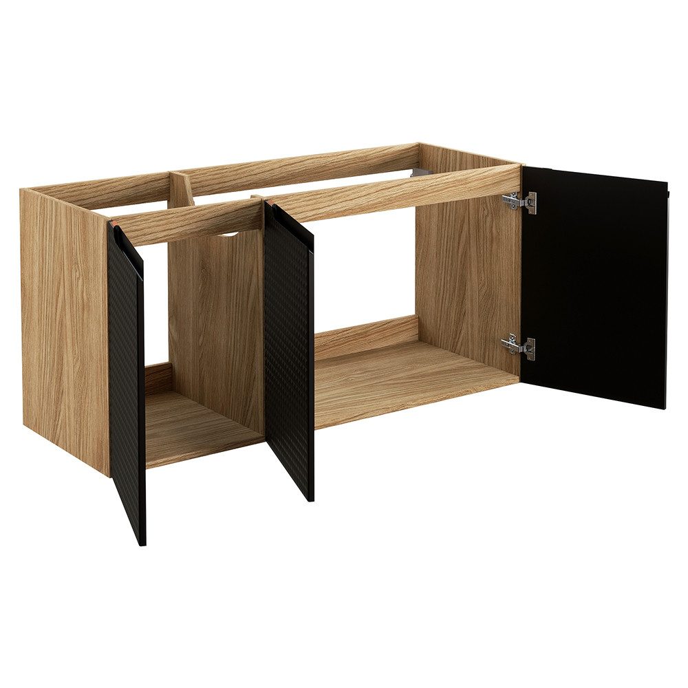 Lomadox Waschbeckenschrank LONDON-56-BLACK Waschtischunterschrank, 120cm, Eiche mit schwarz, 3-türig, grifflos
