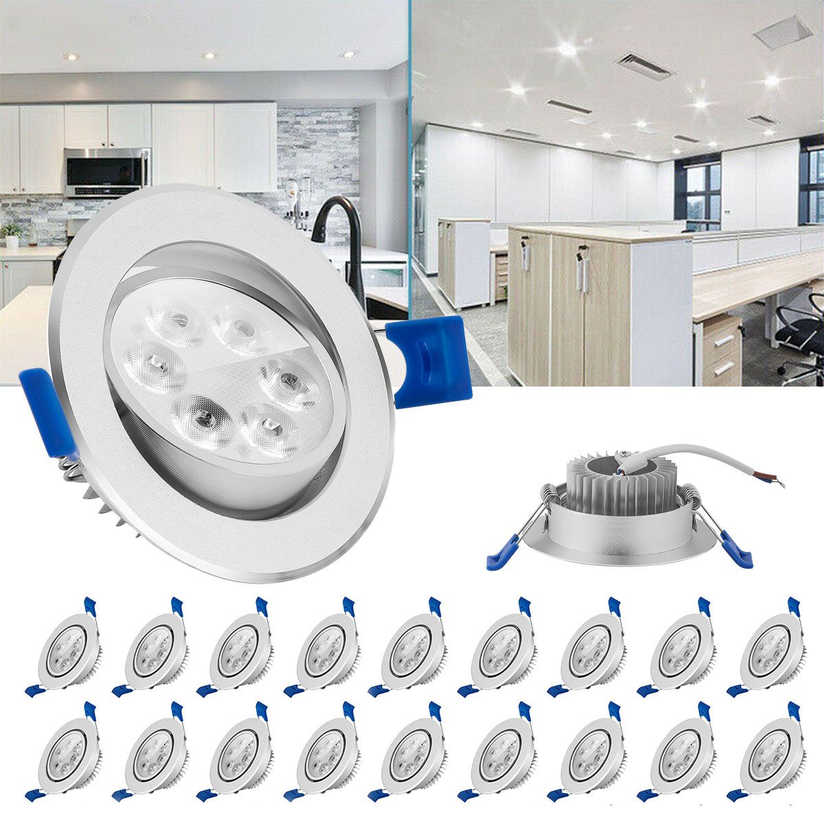 oyajia LED Einbauleuchte 20er Set LED Einbaustrahler 230V Flach LED Spot Drehbar Deckenstrahler, LED fest integriert, IP44 Badleuchte Aluminium Deckenspot für Badezimmer Küche Wohnzimmer