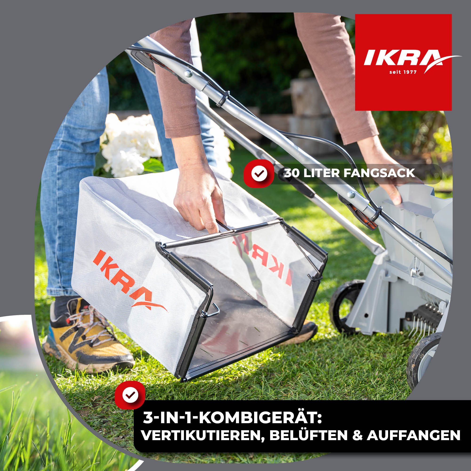 ikra GmbH Akku-Vertikutierer / Lüfter IAVL 2-2032, 32 cm Arbeitsbreite, 40 Volt / 3-in-1-Kombigerät: