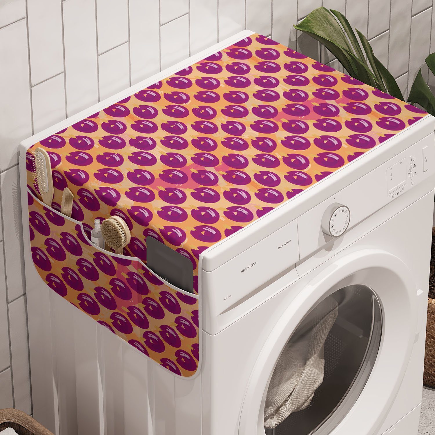 Abakuhaus Branchen für und Trockner, Berry Anti-Rutsch-Stoffabdeckung Badorganizer Waschmaschine Früchte Scribbles
