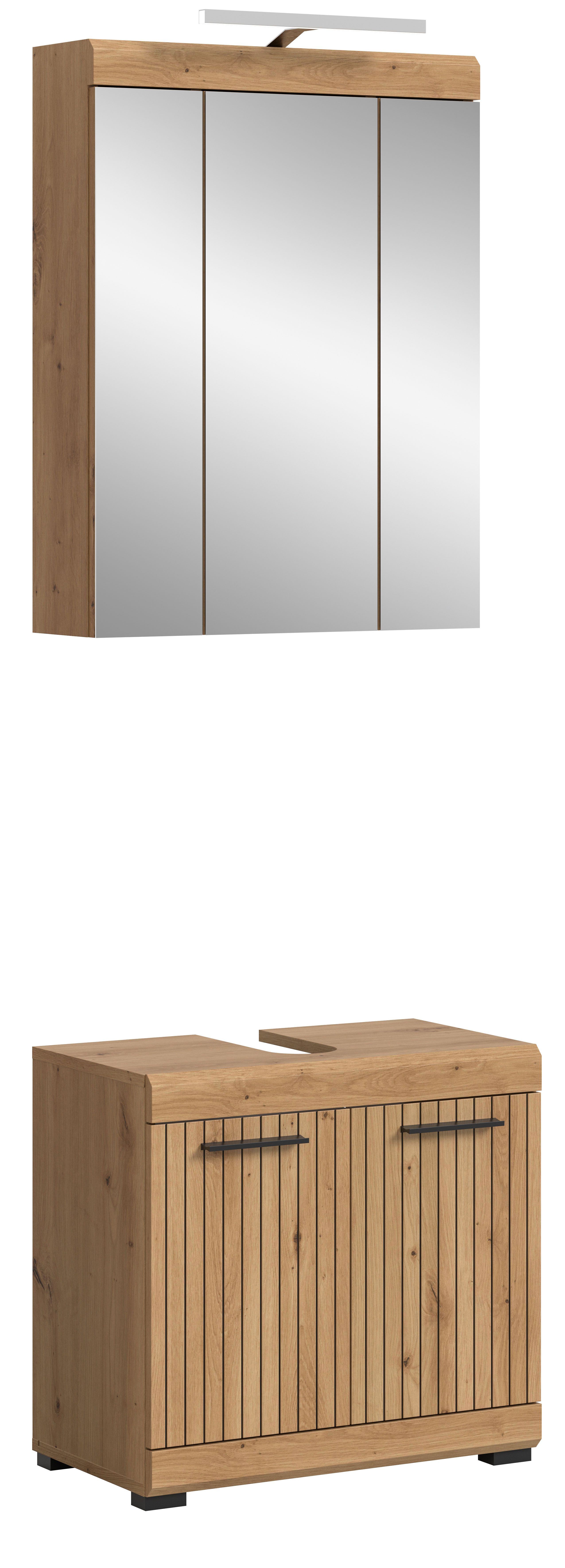 welltime Badmöbel-Set SIENA, 2 teilig, inklusive LED Beleuchtung, bestehend aus:, (Set, 2-St., TOPSELLER), Waschbeckenunterschrank, Spiegelschrank, LED Badaufsatzleuchte