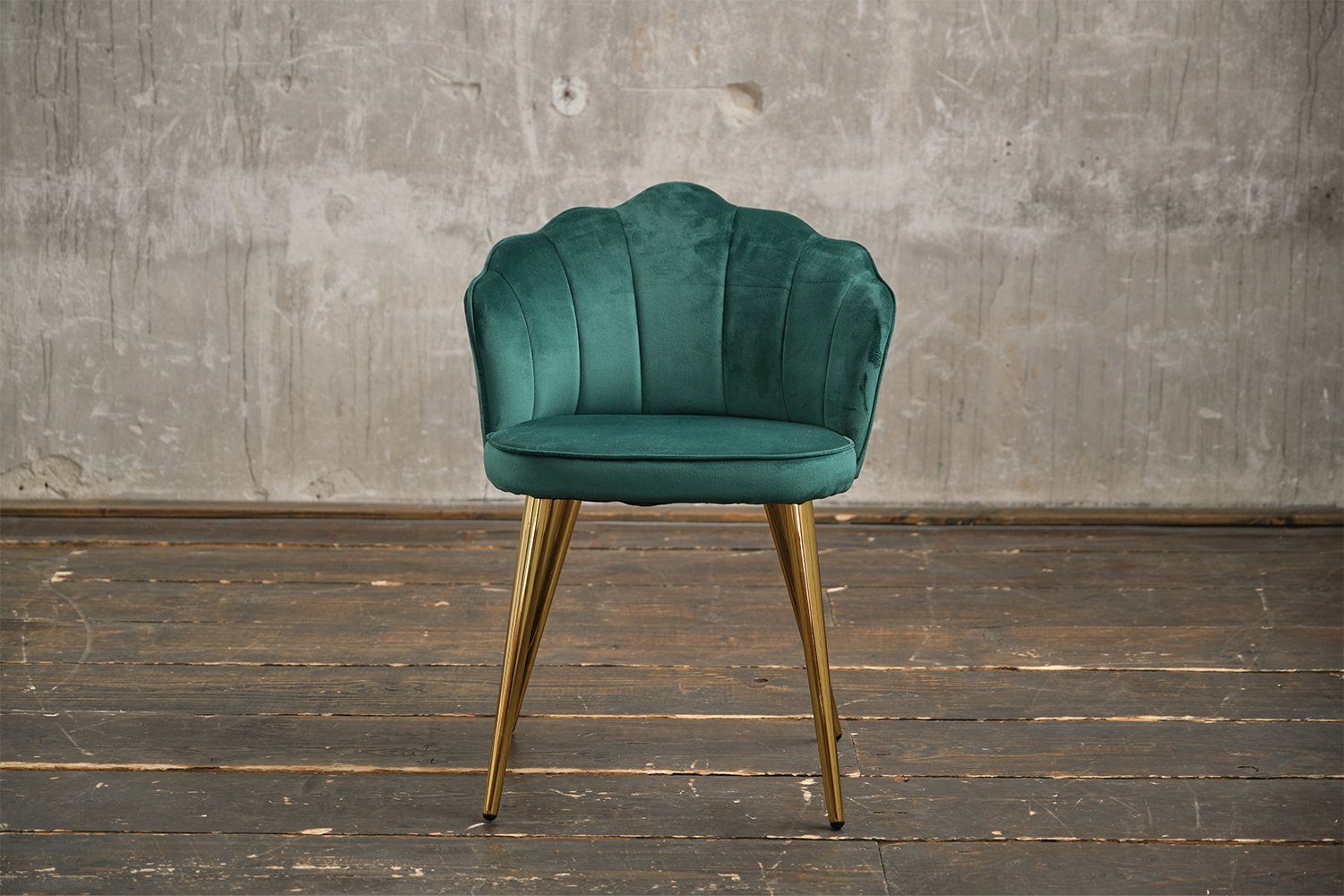 KAWOLA Esszimmerstuhl SALLY, Stuhl Velvet, versch. Farben, Fuß schwarz od. gold grün | gold | Stühle
