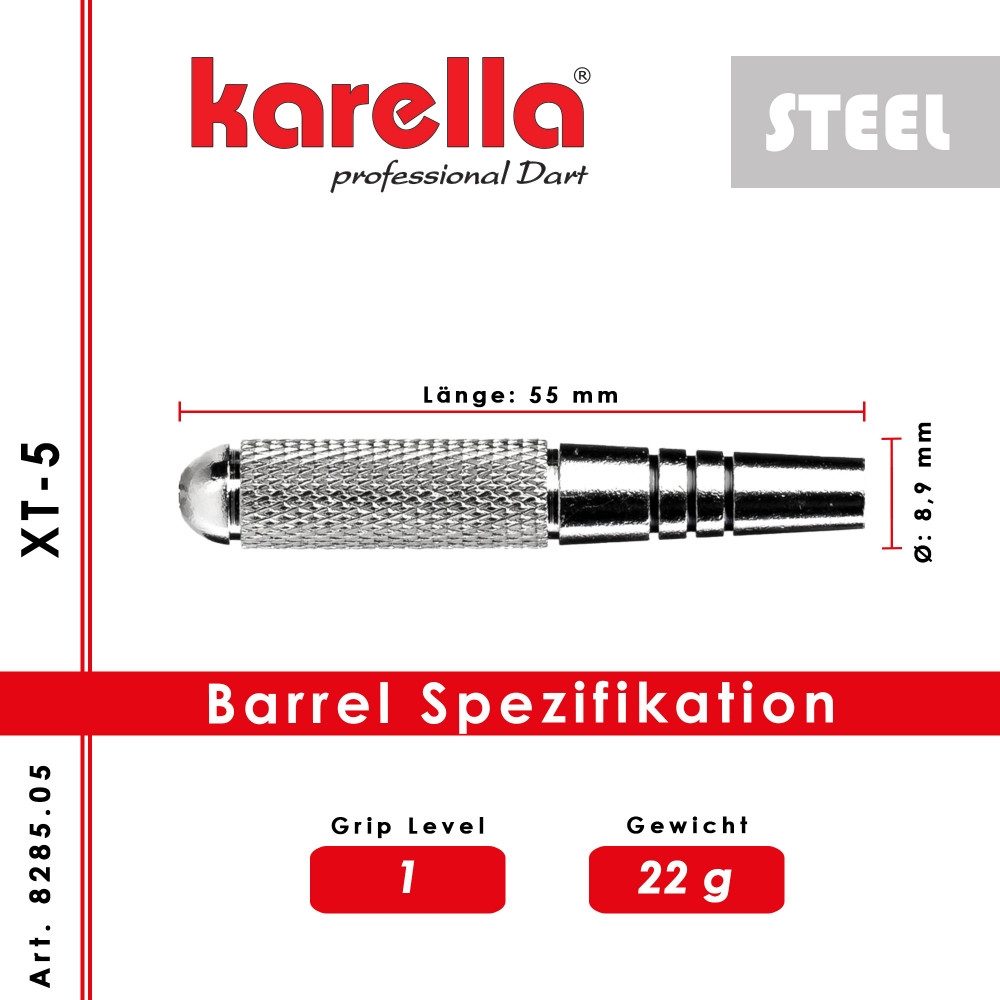 Karella Dartpfeil Karella XT-5 Steeldart 22g - Eleganter Messingdart