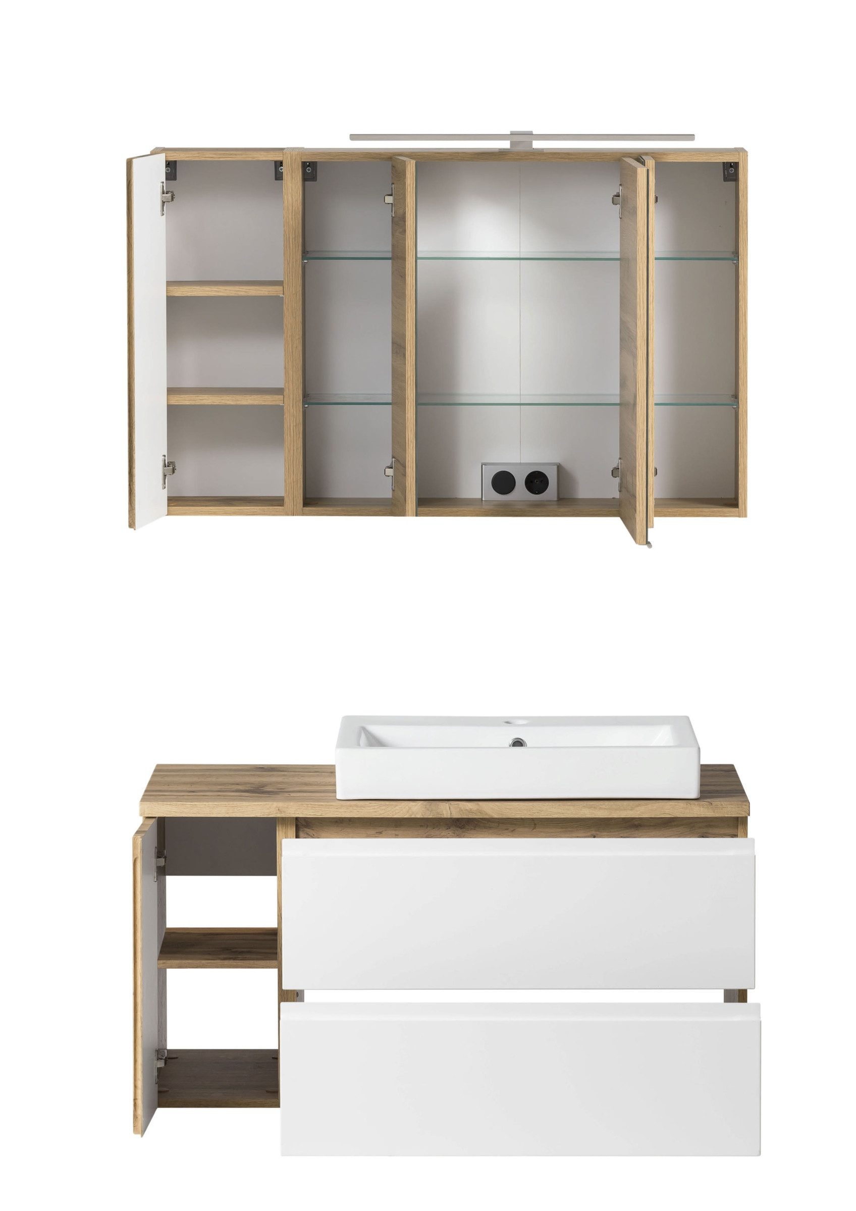 HELD MÖBEL Badmöbel-Set (2-teilig) in weiß / Wotaneiche-Dekor - 105x195x47 (BxHxT), (2-teilig)
