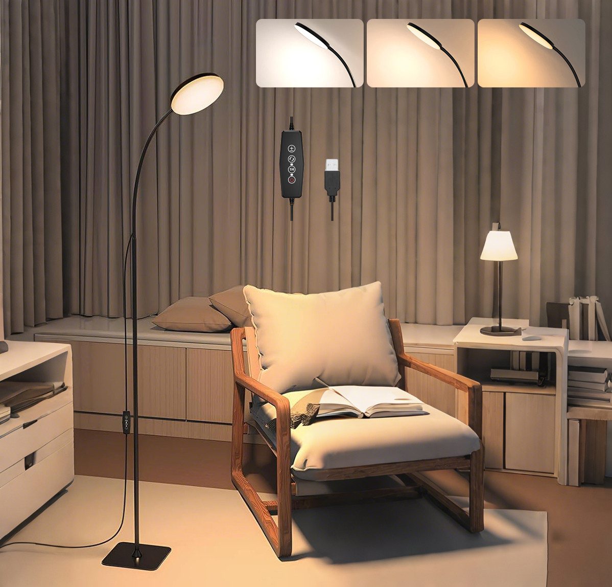 Stehlampe Wohnzimmer Dimmbar Standleuchte mit fernberdienung und Timer, 140cm