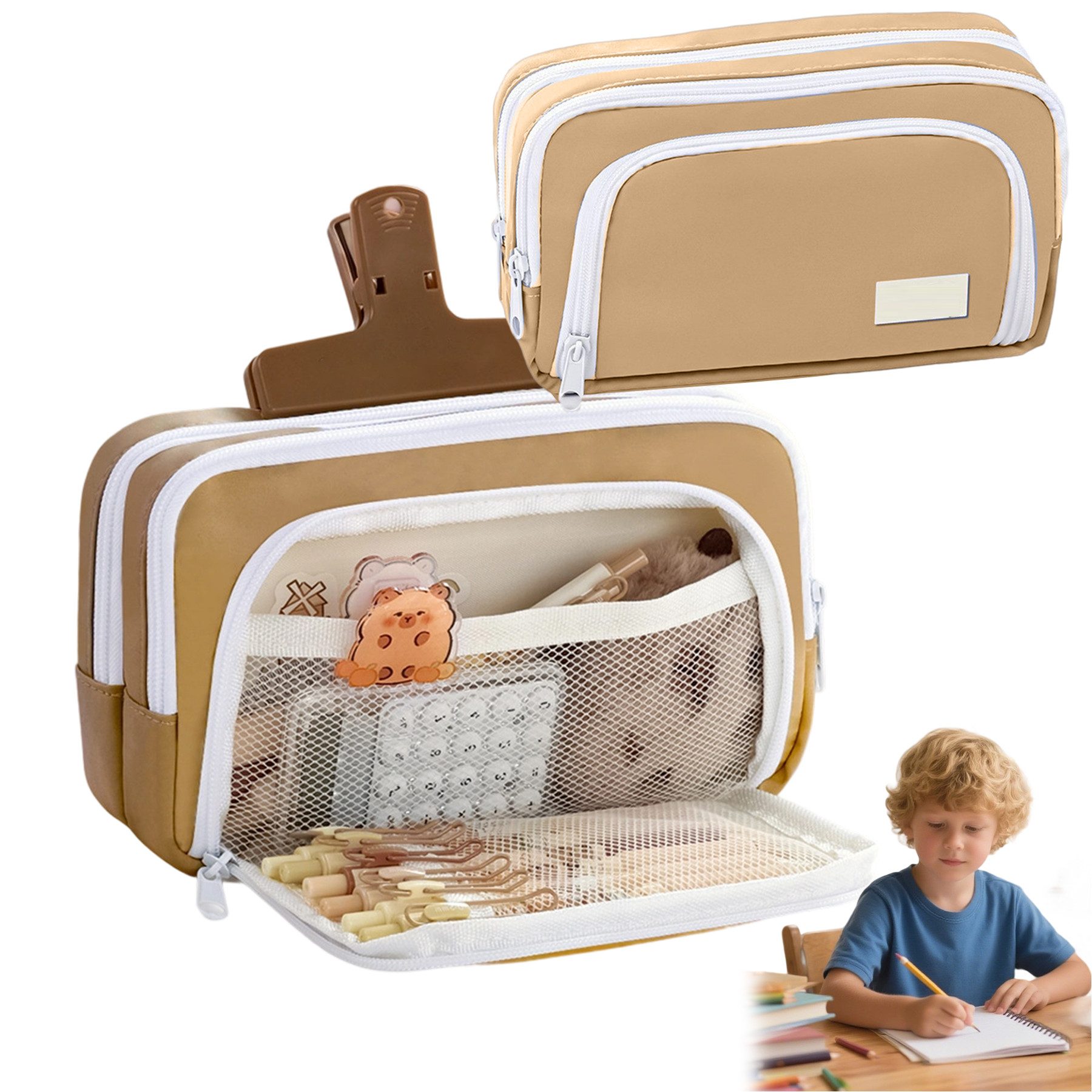 Mutig Federmäppchen Mäppchen Groß mit 3 Fächer, Schreibwarenbox, (Bleistift Tasche, Stifteetui Schreibwaren Organizer, für Schule und Büro, Jungen), Mädchen und Erwachsene