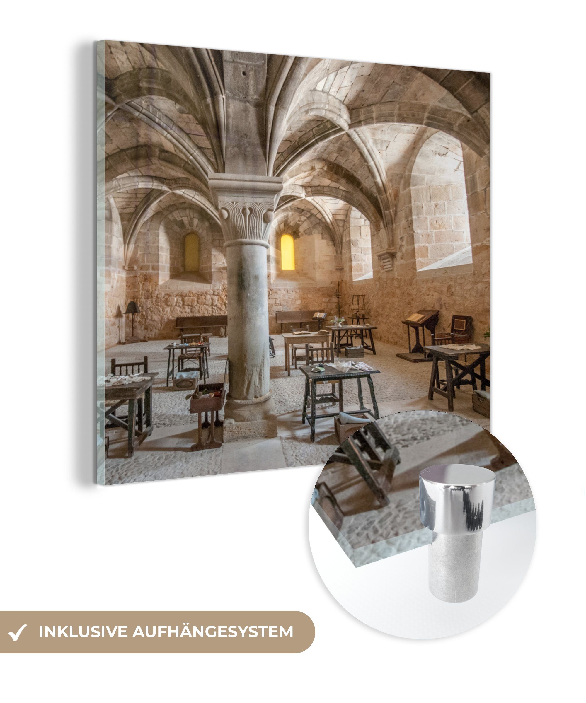 MuchoWow Acrylglasbild Speisesaal in einem spanischen Kloster, (1 St), Glasbilder - Bilder auf Glas Wandbild - Foto auf Glas - Wanddekoration