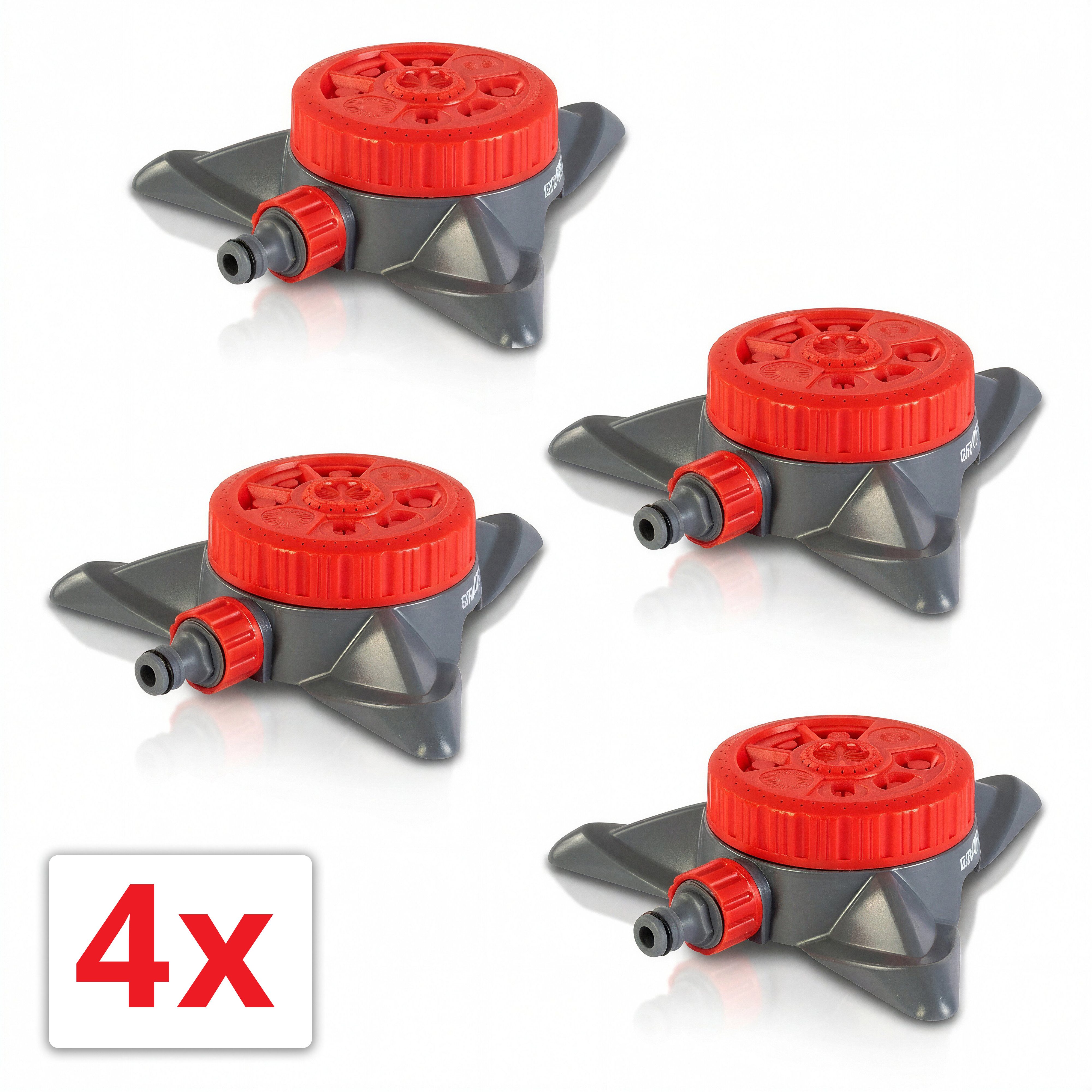 Grafner Bewässerungssystem Kreis- Rasensprenger 4er Set 8 Sprüh-Funktionen, (48-tlg), 8 Sprühwinkeleinstellungen