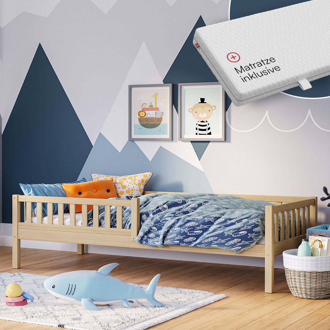 Bellabino Kinderbett Vils mit Lattenrost und Rausfallschutz 90x200 cm (natu günstig online kaufen