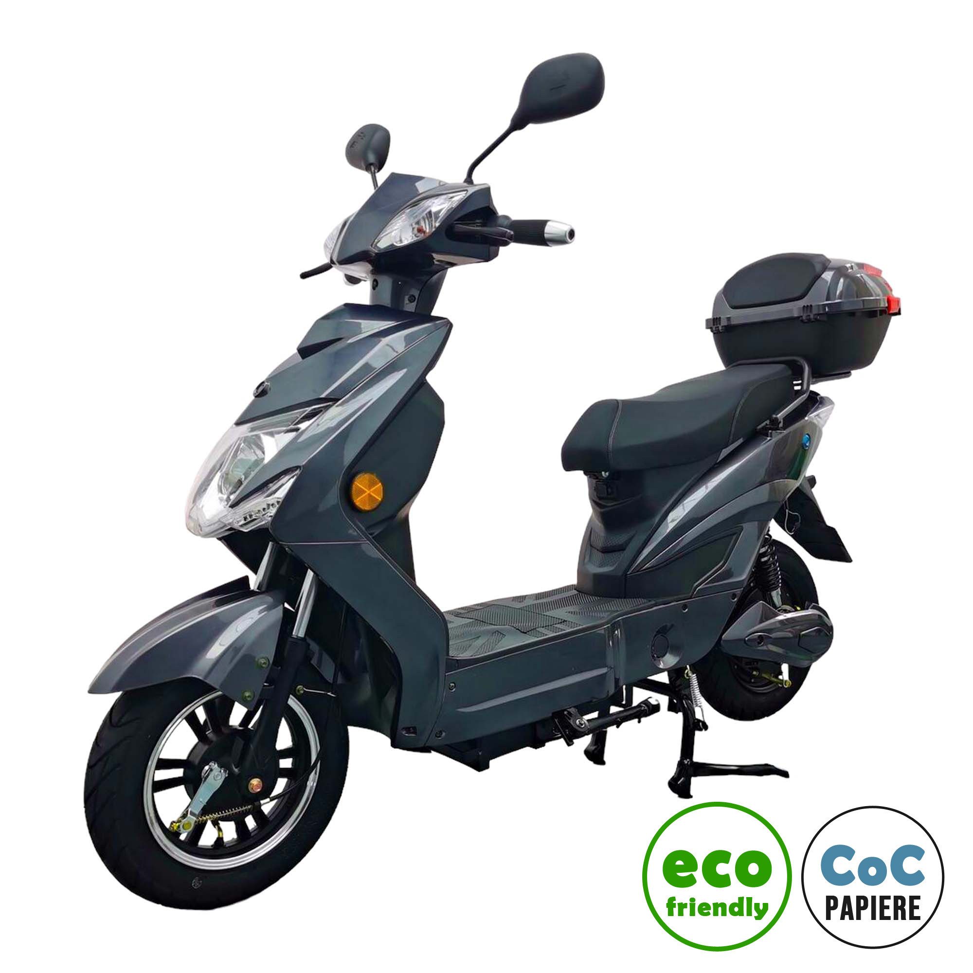 Urban Hopper E-Motorroller Elektro-Roller mit Straßenzulassung in Grau Urban Hopper Enjoy, 1000 W, 45 km/h, Reichweite ca. 75 km mit LED, Scheibenbremsen Inklusive Top-Case