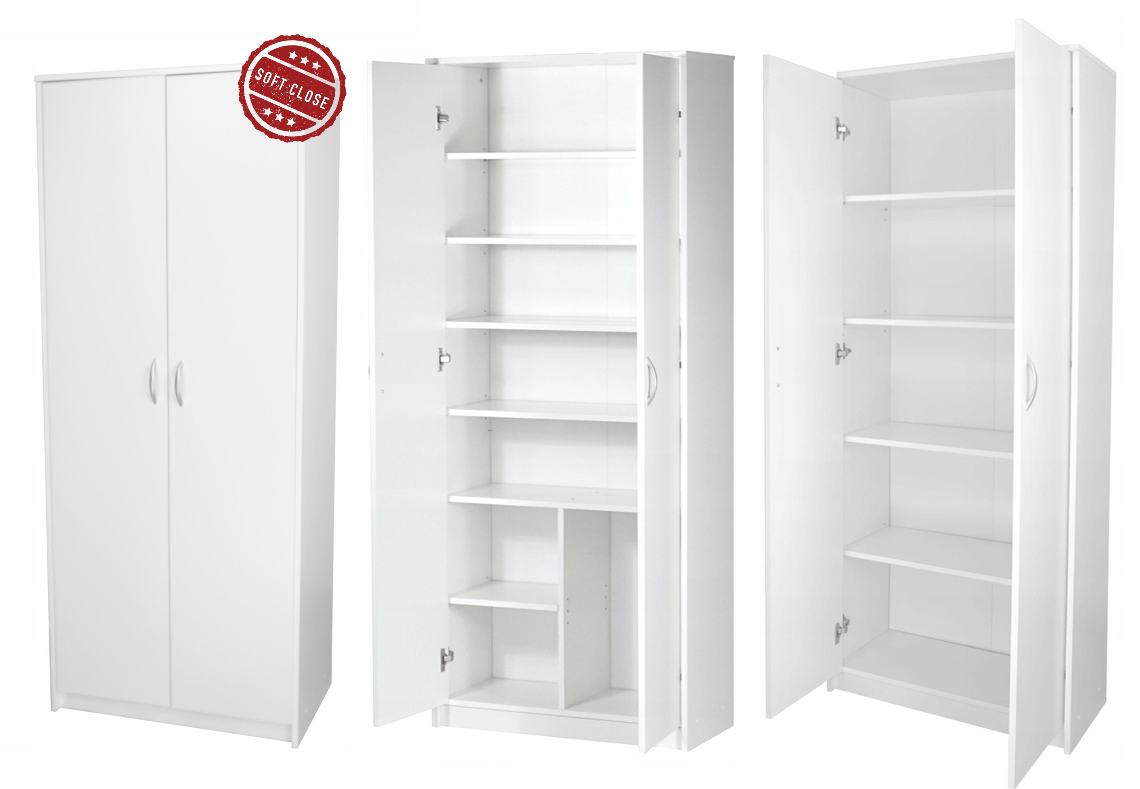 Home Collective Mehrzweckschrank Schrank Kleiderschrank weiß 74cm Breite 180cm Höhe Mehrzweckschrank mit 6 Einlegeböden, Extra-Fach, Aktenschrank, SOFT CLOSE Türdämpfer