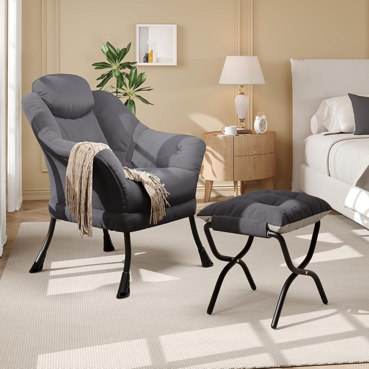 GarveeMore Ohrensessel mit klappbarem FußHocker,bequeme Lounge-Sessel, Relaxsessel für kleine Wohnungen,Wohnzimmer und Schlafzimmer