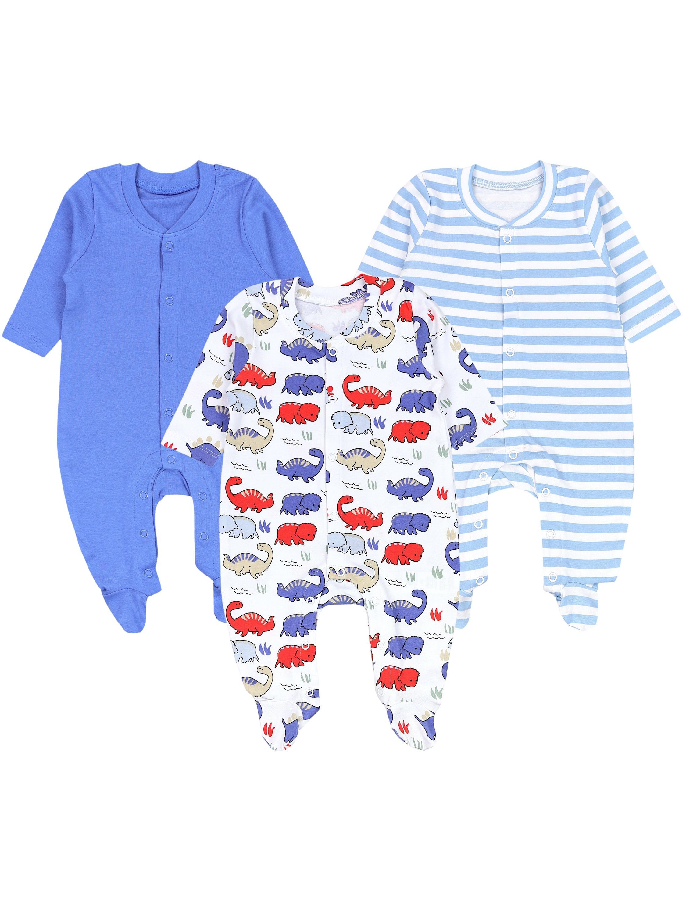 TupTam Schlafoverall Baby Jungen Schlafstrampler Langarm Schlafanzug mit Fuß 3er Pack