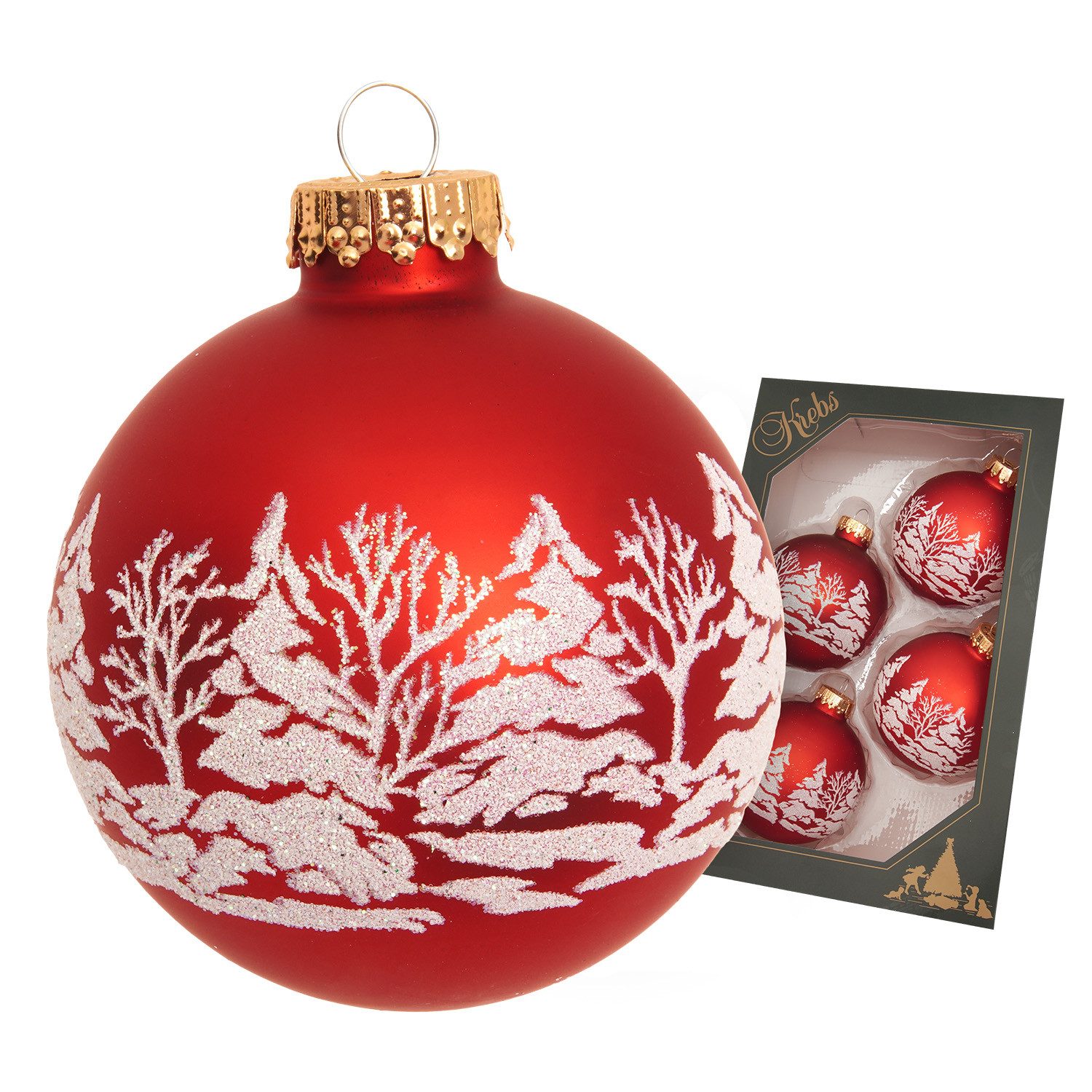 Krebs Glas Lauscha Weihnachtsbaumkugel Weihnachtskugel Winterwald rot 7cm, Dekoriert mit Liebe zum Detail