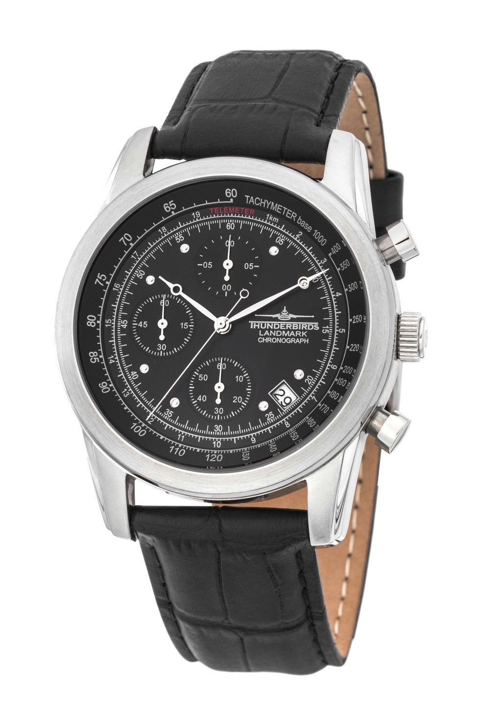Thunderbirds Chronograph Landmark Fliegeruhr TB1001-03 – Herrenuhr mit Lederband, 42 mm, Edelstahlgehäuse, präziser Chronograph im Fliegerdesign