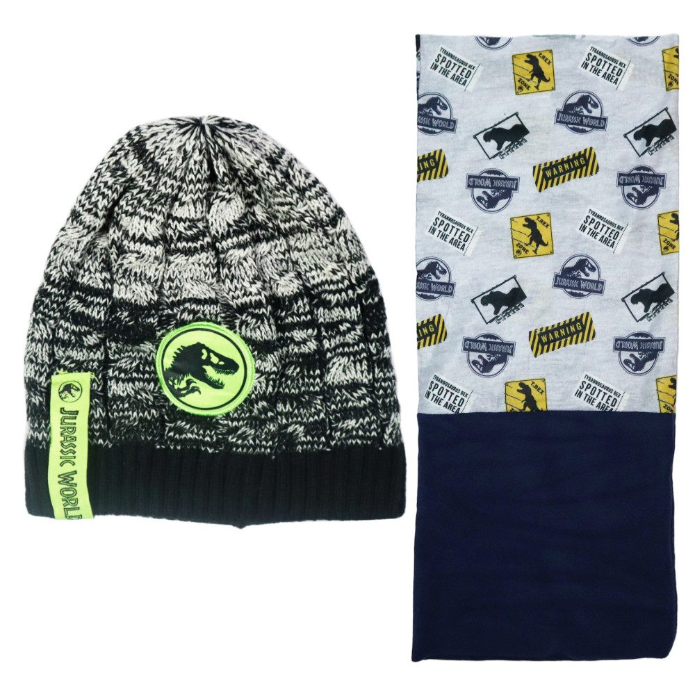 Jurassic World Jerseymütze Jurassic World Kinder Herbst Winter Set Mütze Loopschal Schal Loop Gr. 54 bis 56