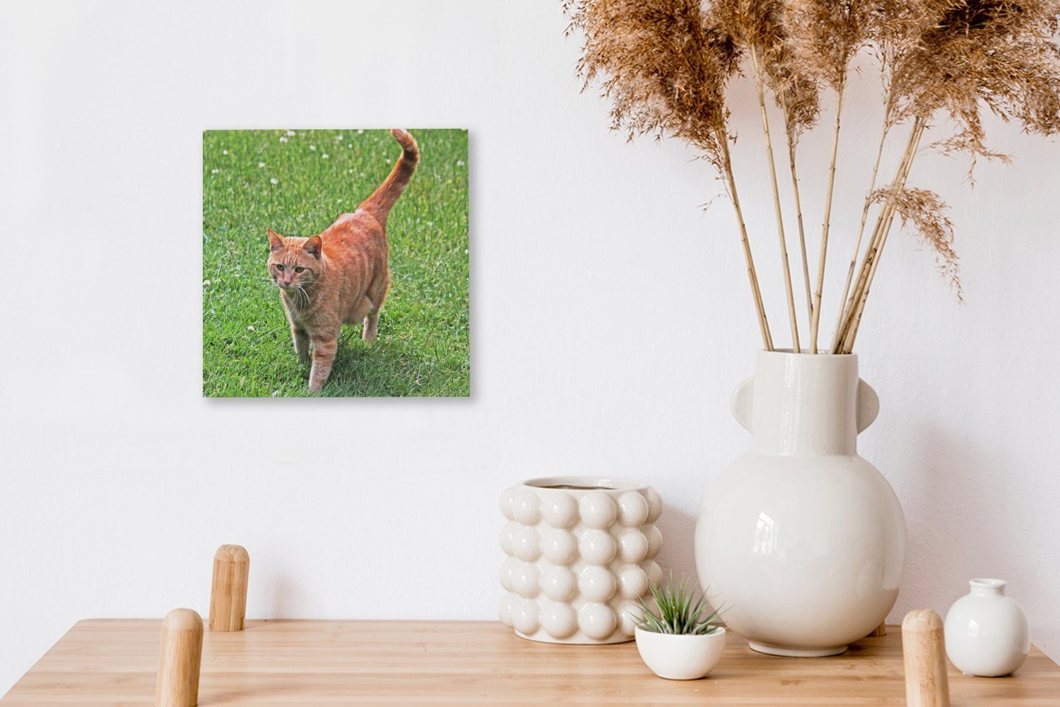 Leinwand bunt - Kinder - Rot Wohnzimmer Katze - - Leinwandbild OneMillionCanvasses® Bilder Schlafzimmer Mädchen - für (1 Kind, St), - Jungen Katze