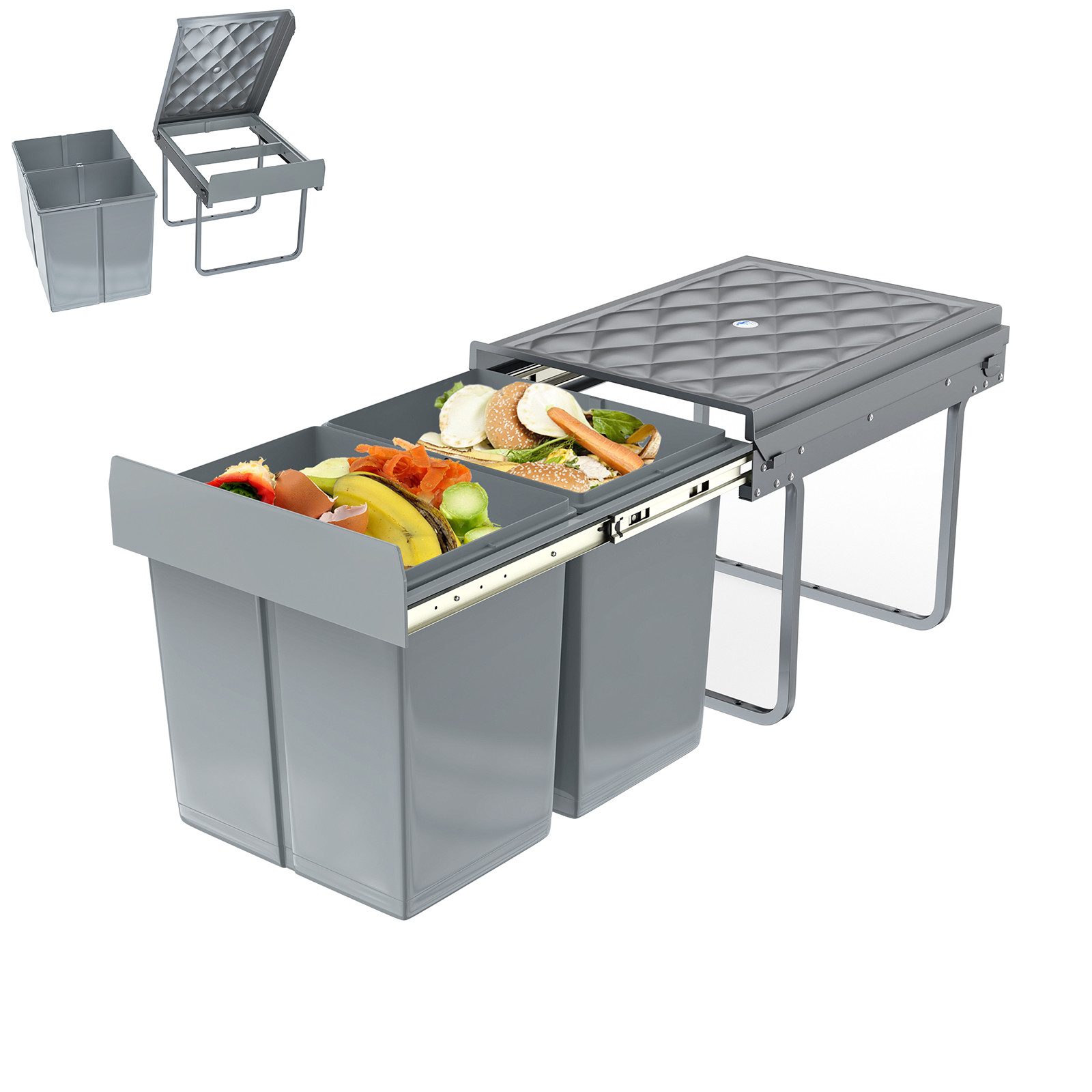 FIVMEN Einbaumülleimer Abfallsammler Mülleimer Küche Unterschrank Auszug, Mülltrennungssystem, Vollauszug mit Teleskopschienen