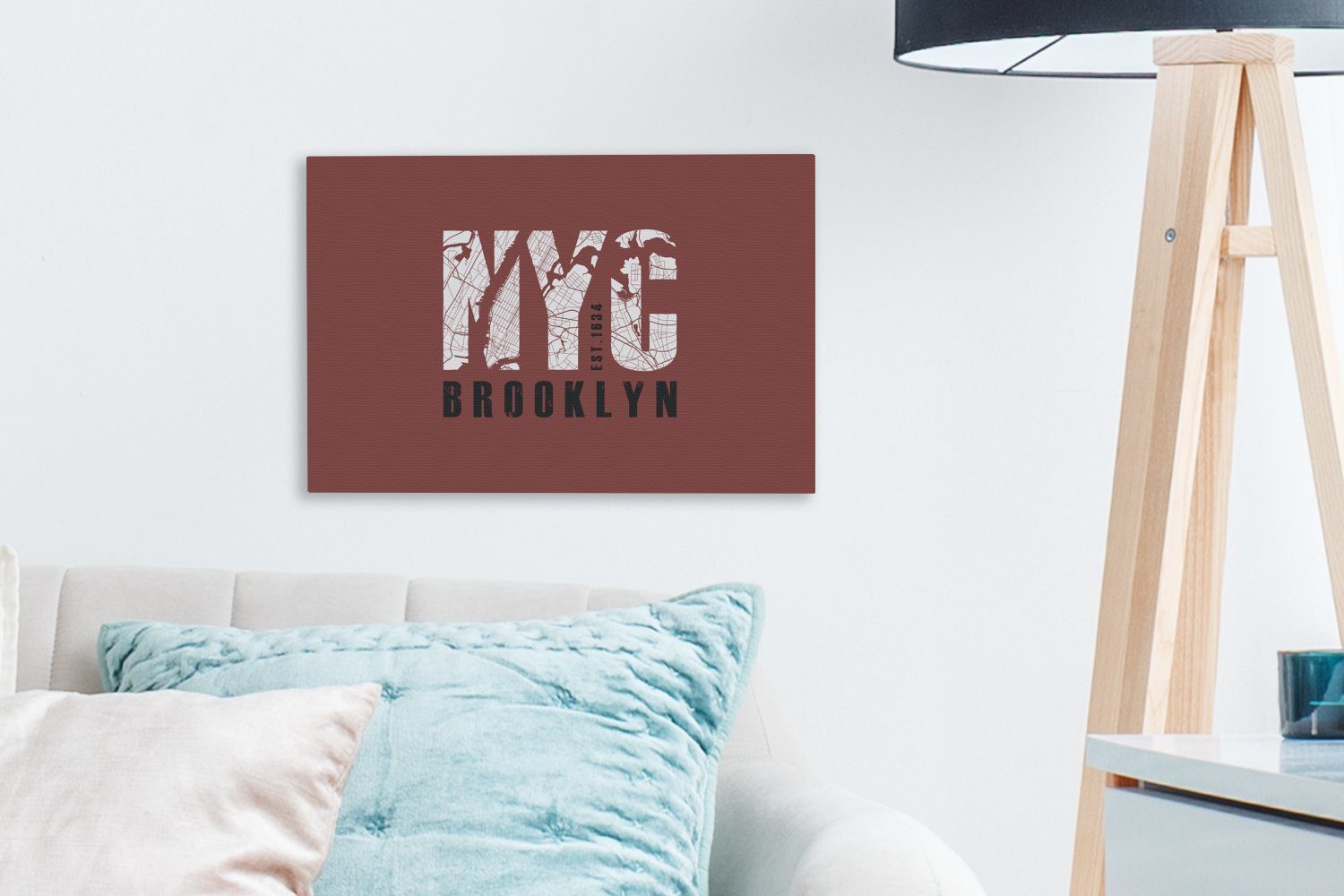 Brooklyn, - Wandbild - Leinwandbild Aufhängefertig, York cm (1 Wanddeko, 30x20 St), OneMillionCanvasses® NYC New Leinwandbilder,