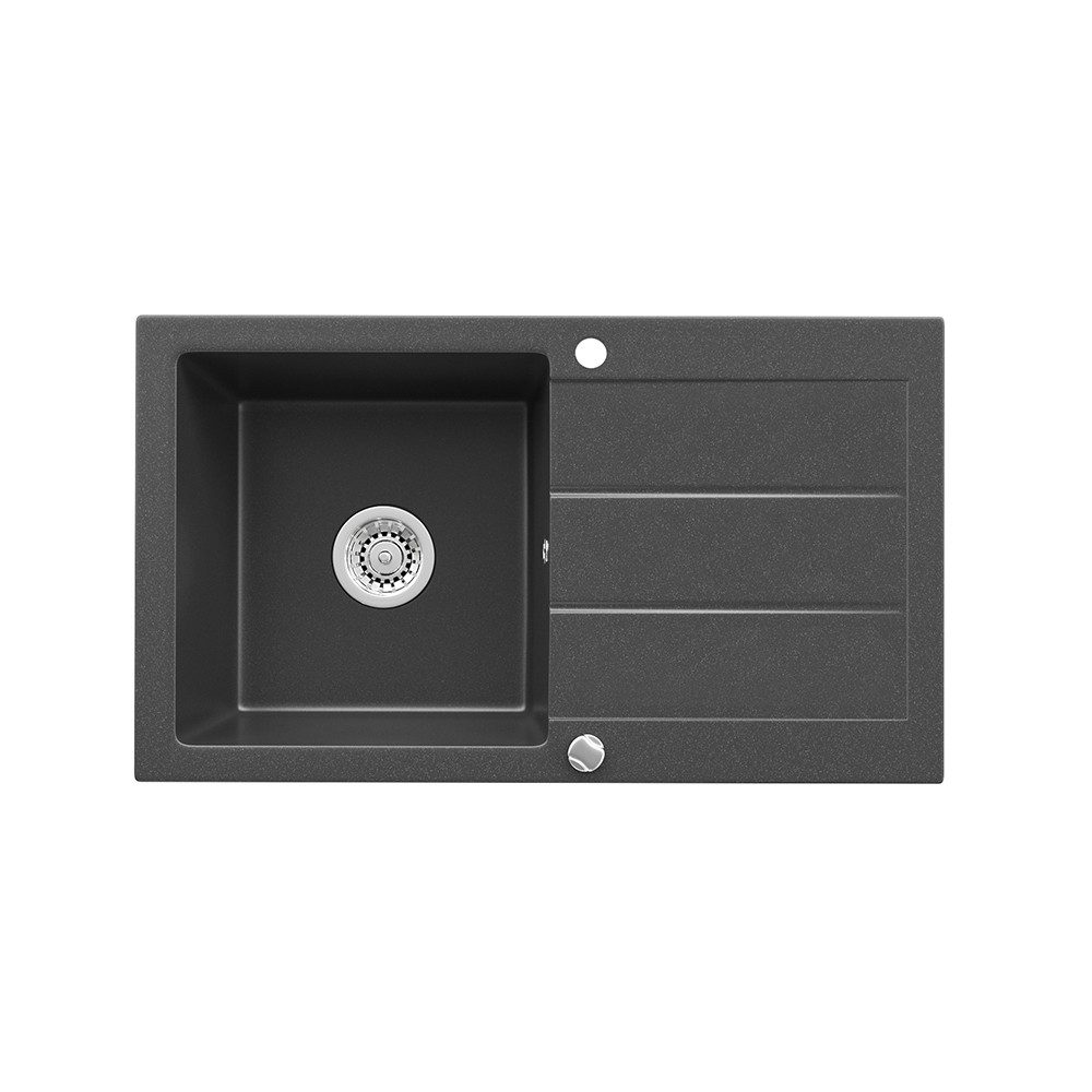Granitspüle, Schwarz, 75 x 43.4 cm mit Trockenplatz
