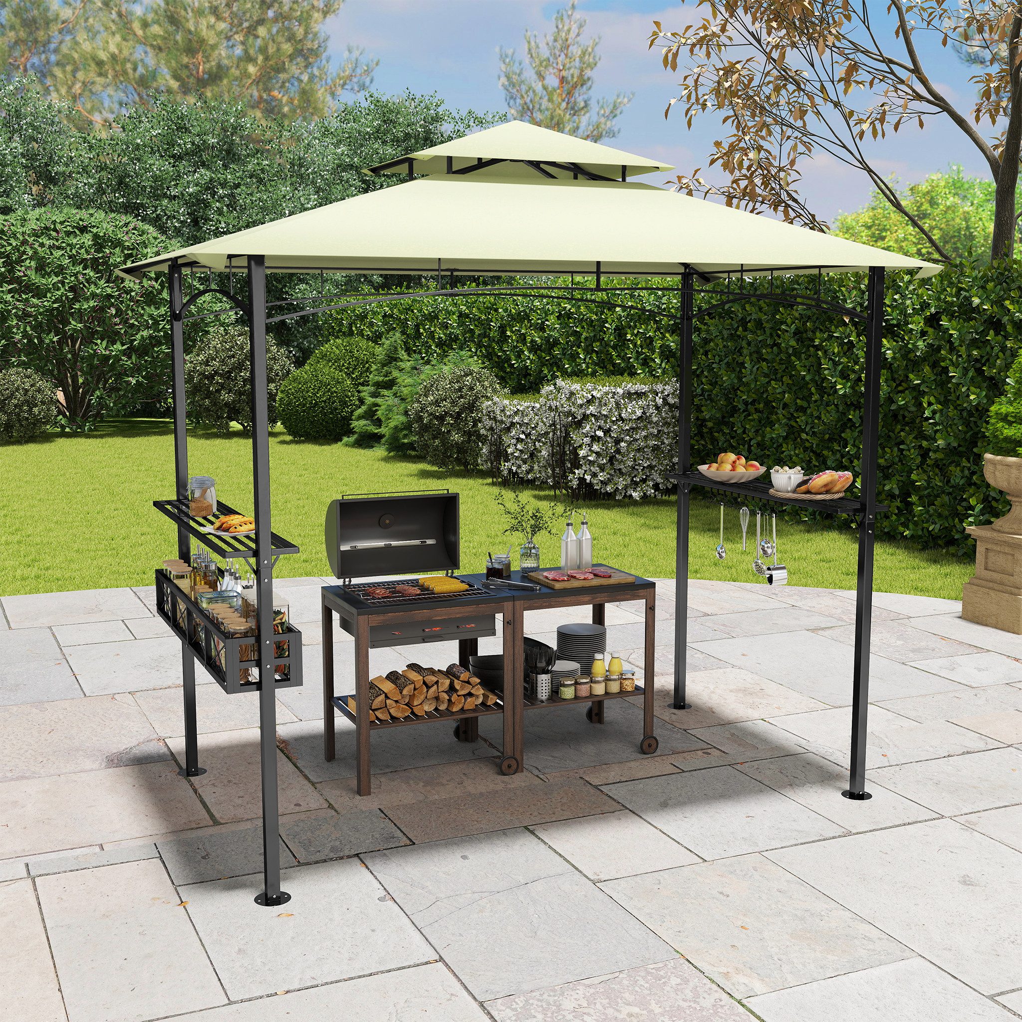 FIVMEN Grillpavillon Grillhaus mit Doppelschichtdach, Gartenparty BBQ Pavillon, Grillüberdachung Grillunterstand für Camping/Garten