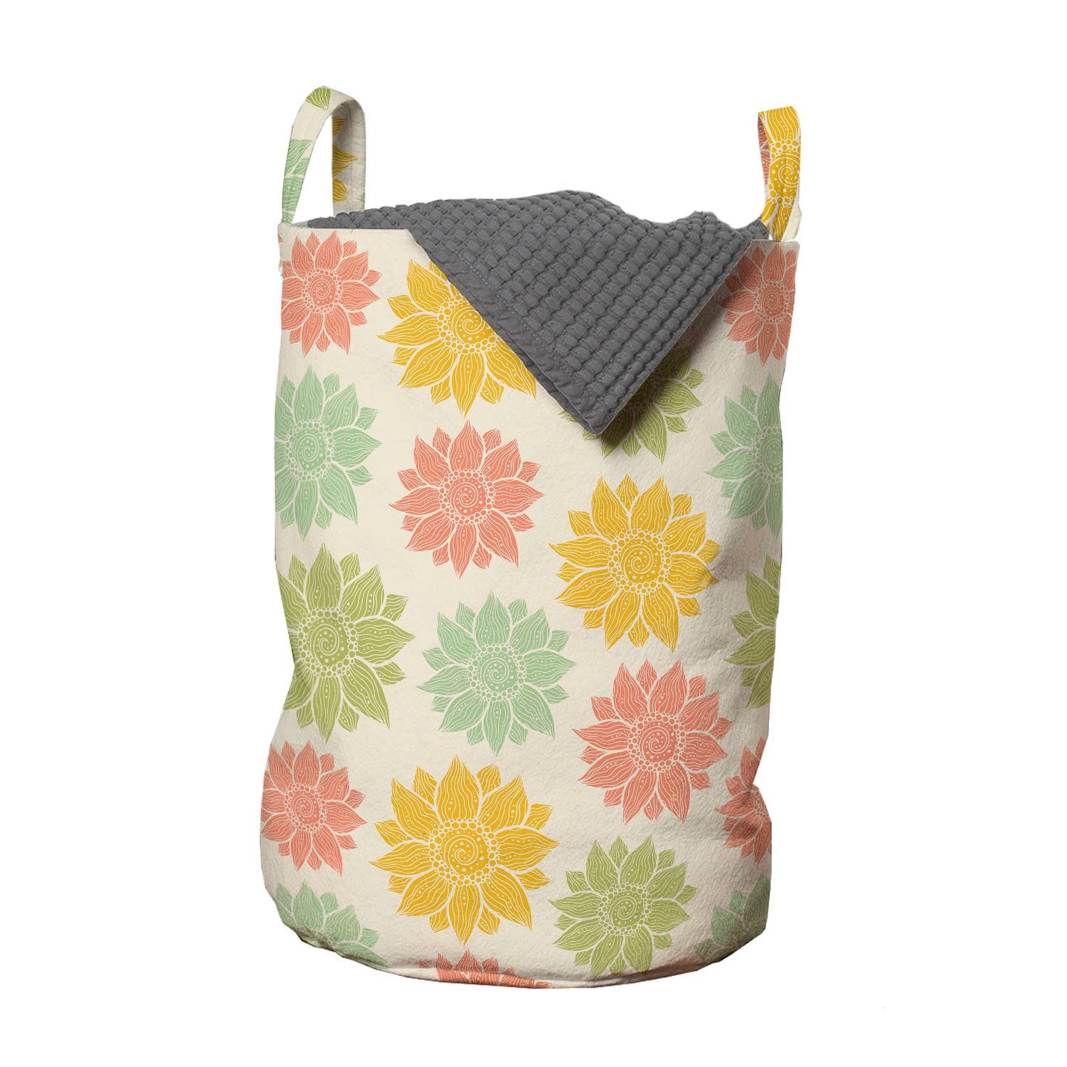 Abakuhaus Wäschesäckchen Wäschekorb mit Griffen Kordelzugverschluss für Waschsalons, Blumen Bunte Sonnenblumen Ornament