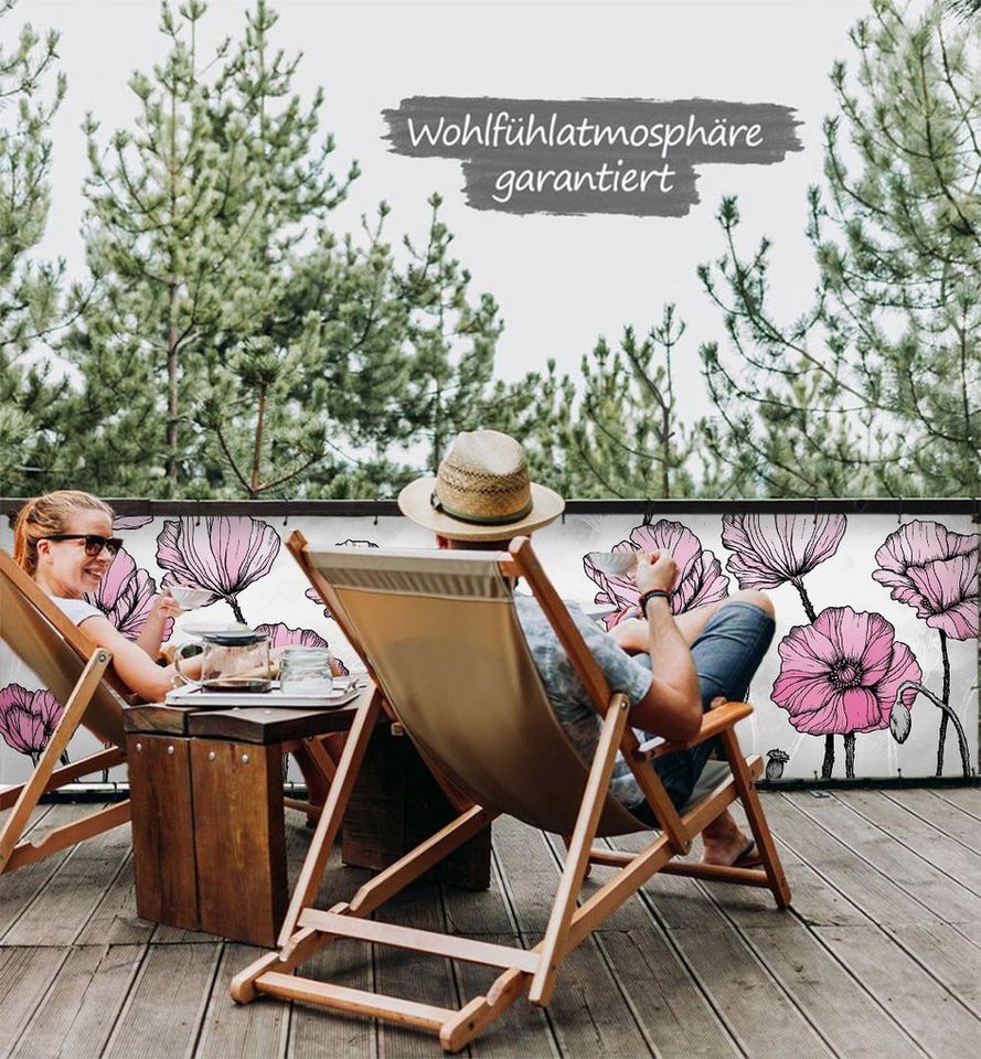 Thumbnail - MyMaxxi Sichtschutzelement Balkonbanner Wunderland Blumen rosa Balkon Sichtschutz Garten