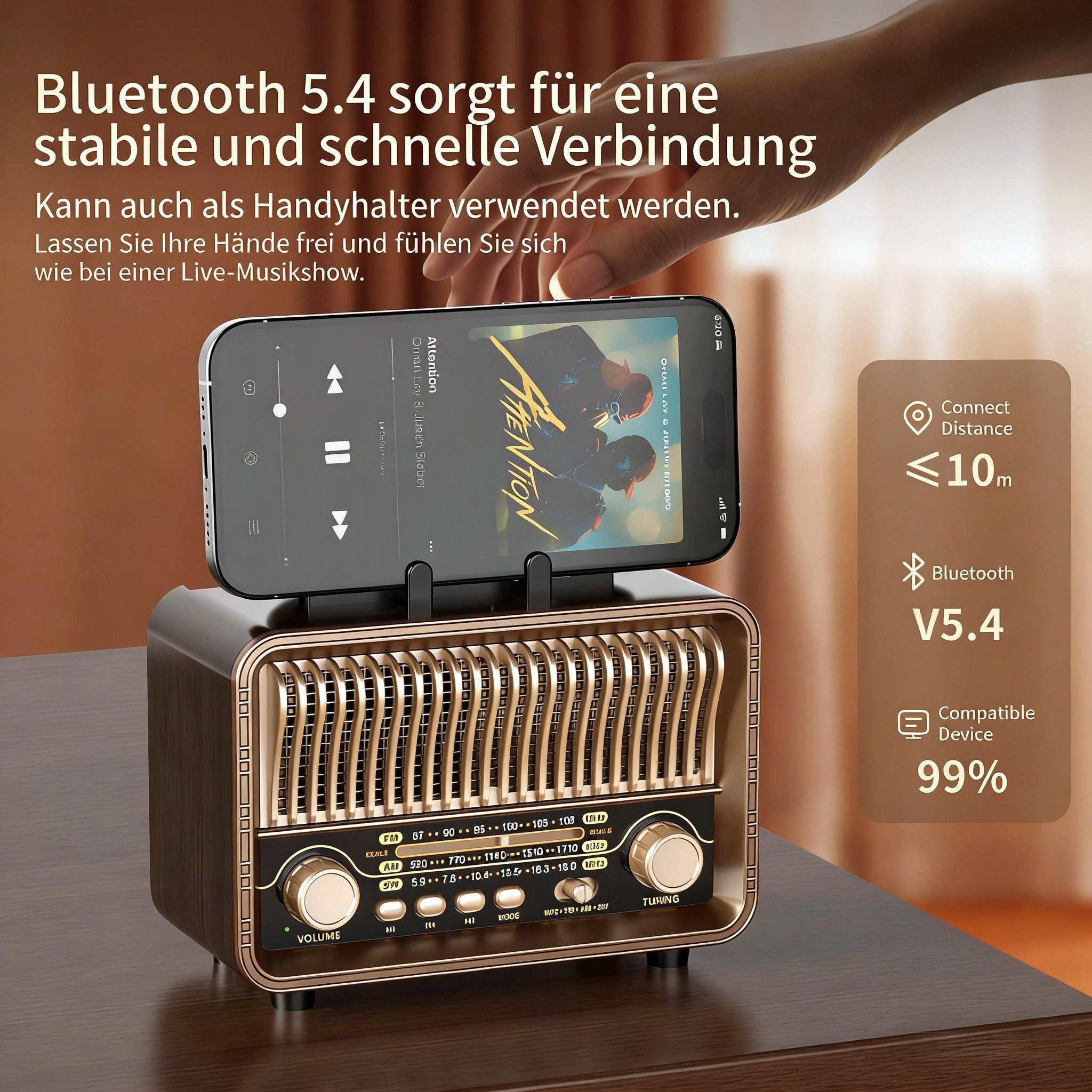 ibettertec Radio Klein mit Bluetooth,Tragbares AM/FM/SW Radio, Radio (Vintage AM/FM-Super-Weitband-Radio mit Bluetooth 5.4, Tragbares 5-in-1 Bluetooth-Lautsprecher-Radio)