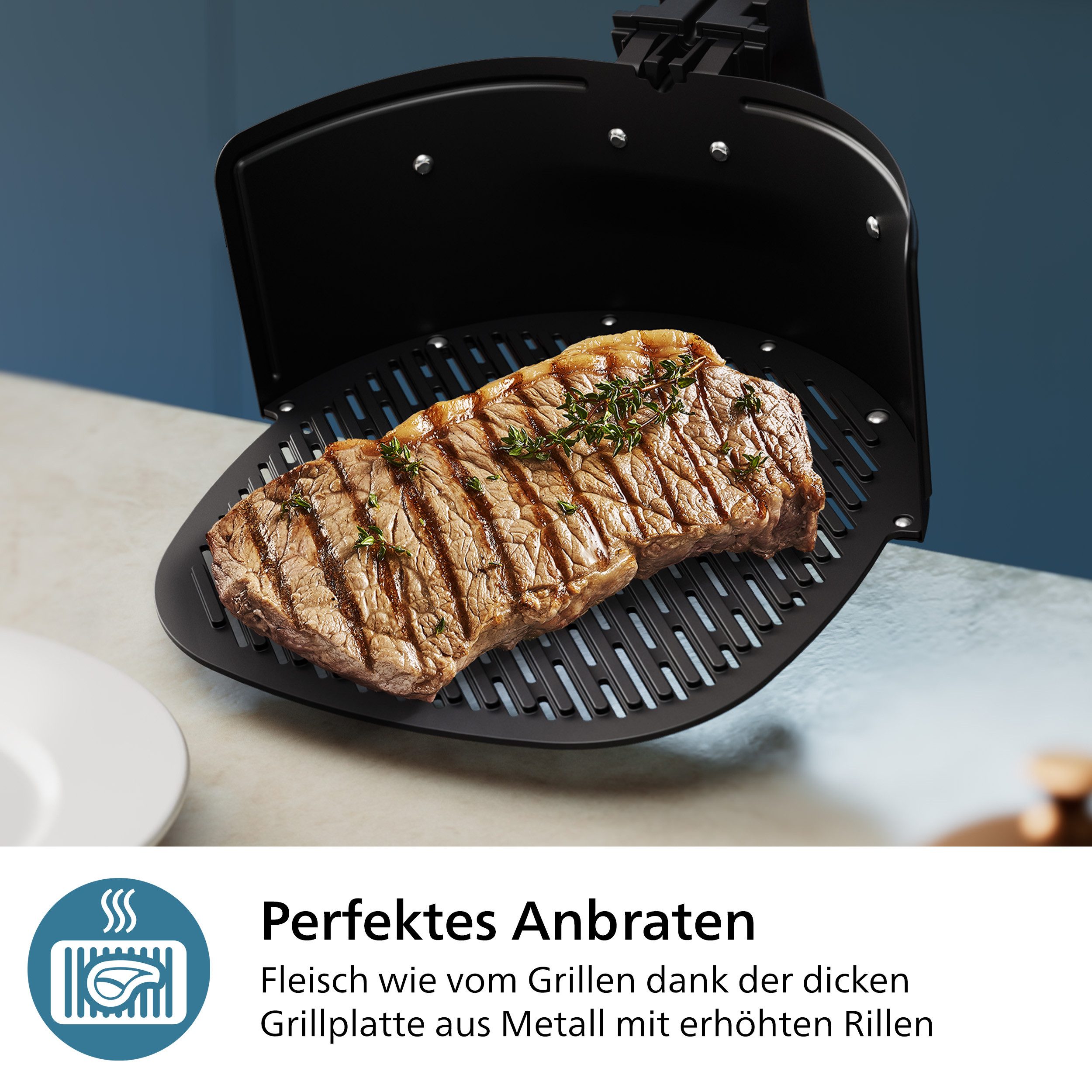 Philips Pizzablech HD9963/00, Pizza & Grill Airfryer Zubehör für HD9876, 9880, Aluminium, kompatibel mit Philips Airfryer Combi 7000 Series, spülmaschinenfest