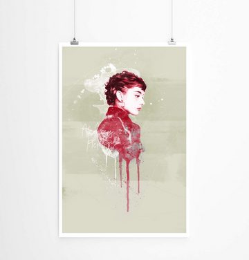 Sinus Art Leinwandbild Audrey Hepburn III 90x60cm Paul Sinus Art Splash Art Wandbild als Poster ohne Rahmen gerollt