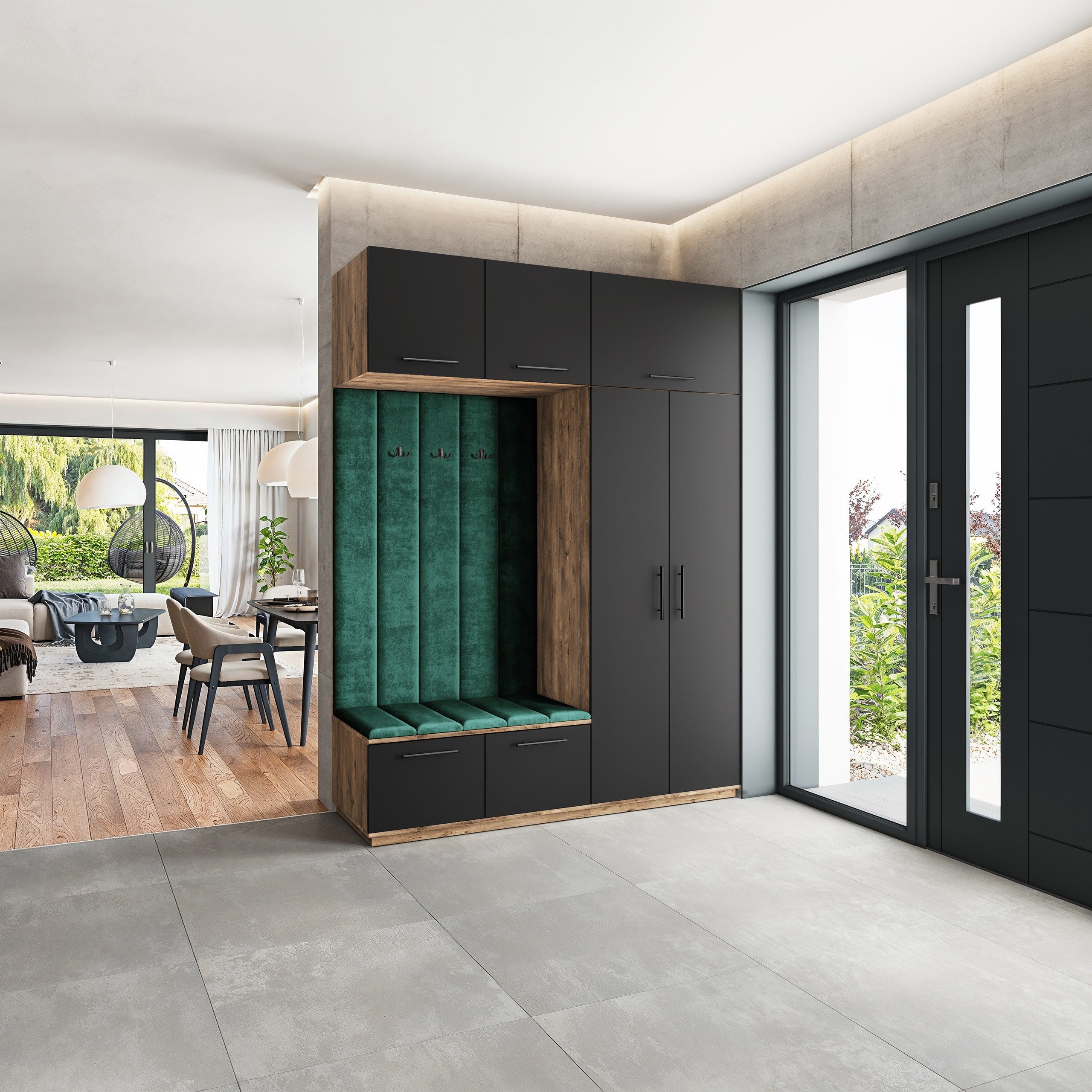 Masseno Garderobenschrank REMA 180 x 240 cm Flurmöbel Garderoben-Set mit 2 Türen Eiche Lefkas